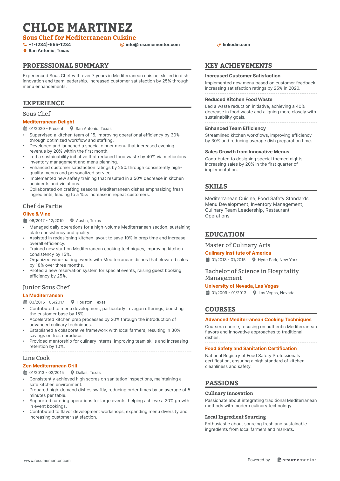 Sous Chef for Mediterranean Cuisine