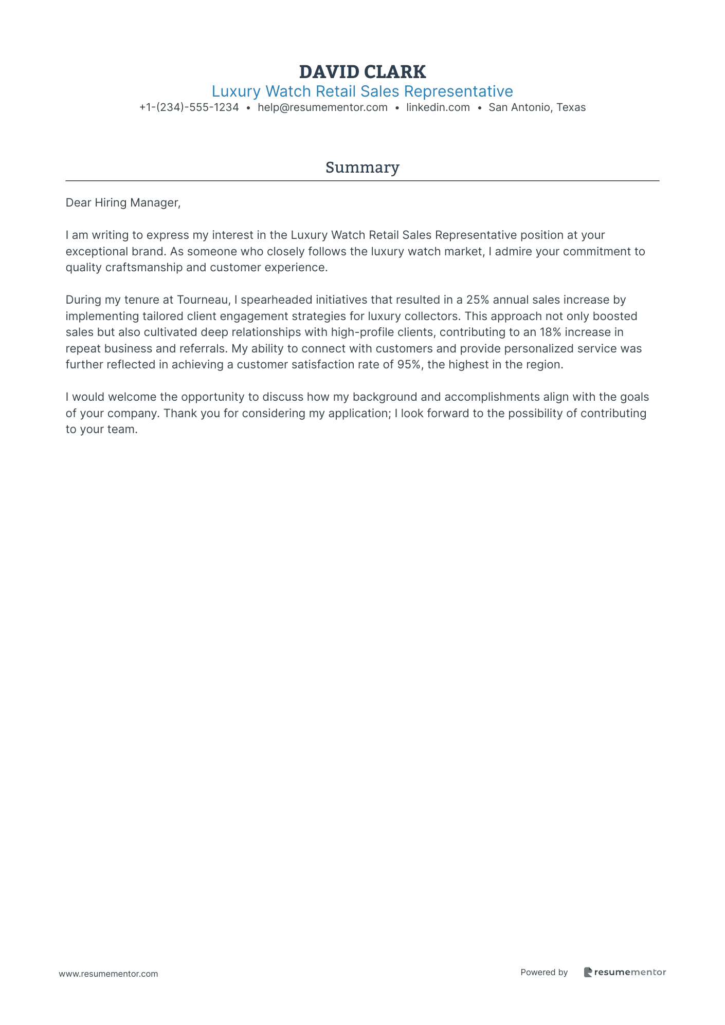 Luxury Watch Retail Sales Representative