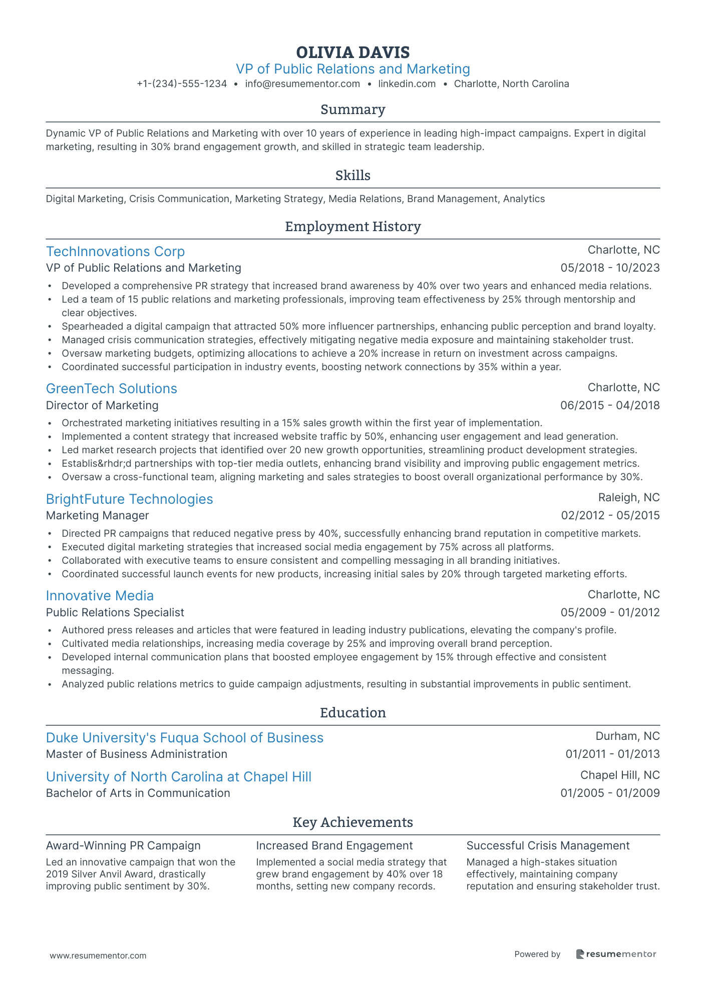 VP of Public Relations and Marketing