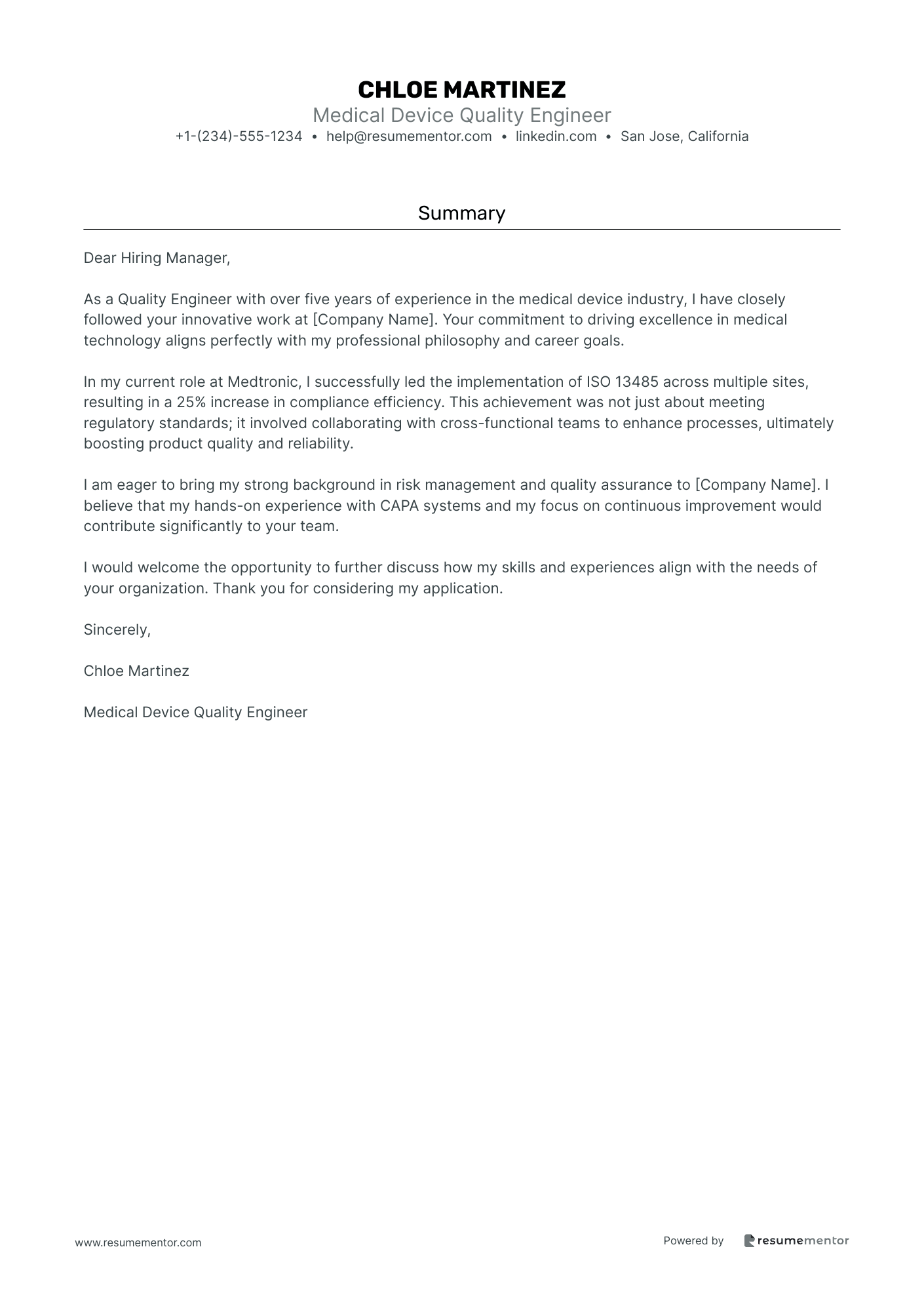 Medical Device Quality Engineer