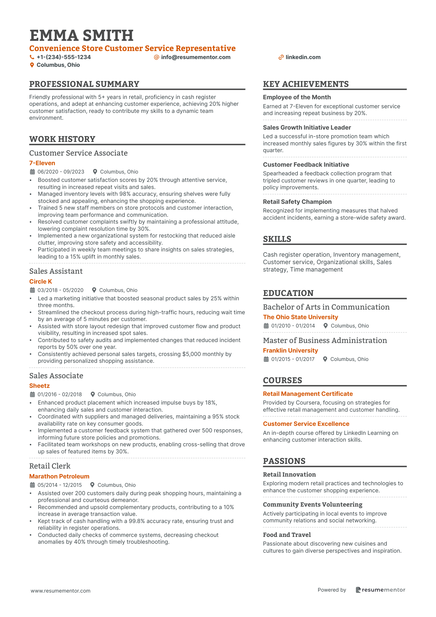 Convenience Store Customer Service Representative