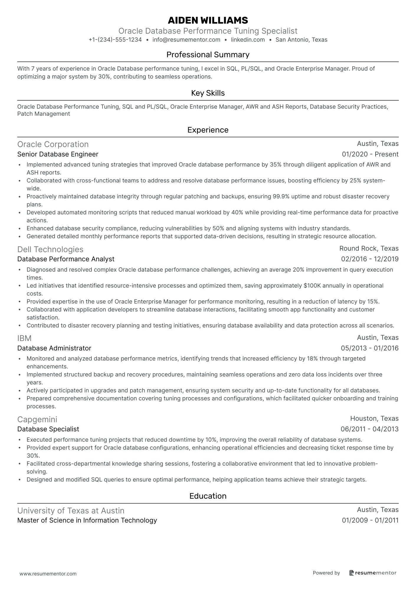 Oracle Database Performance Tuning Specialist