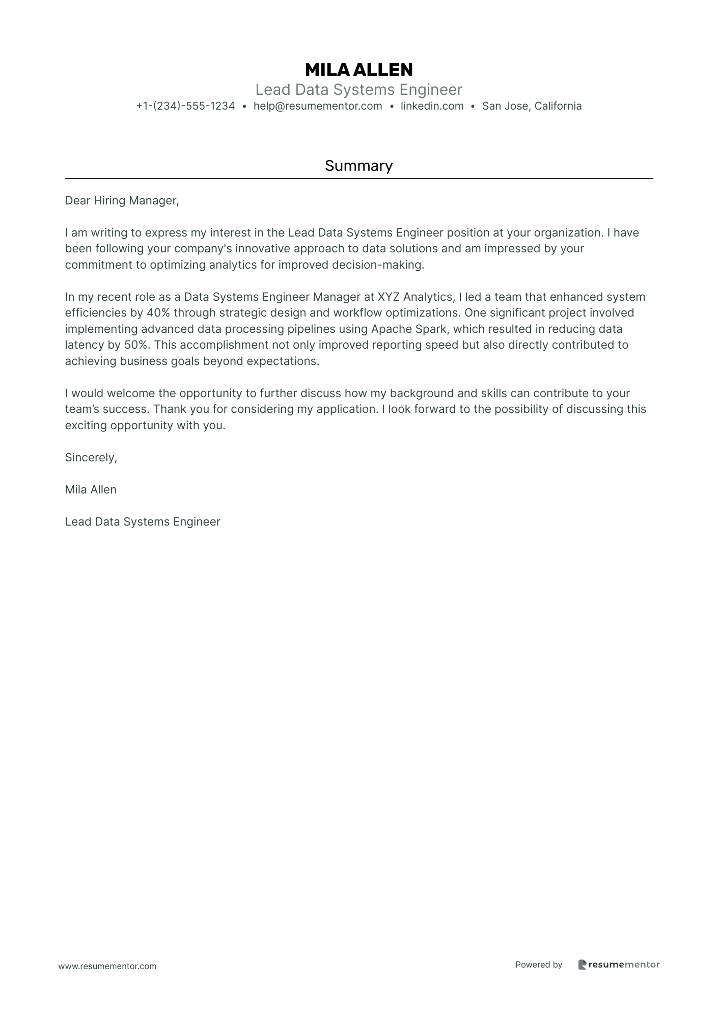 Lead Data Systems Engineer