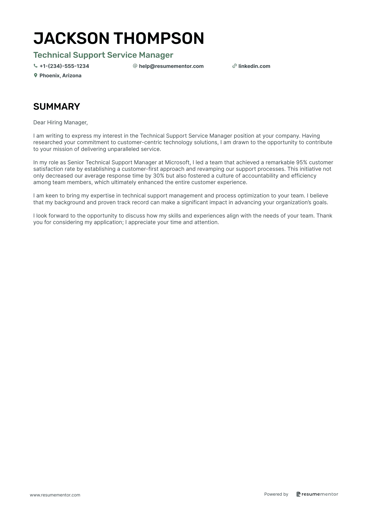 Technical Support Service Manager