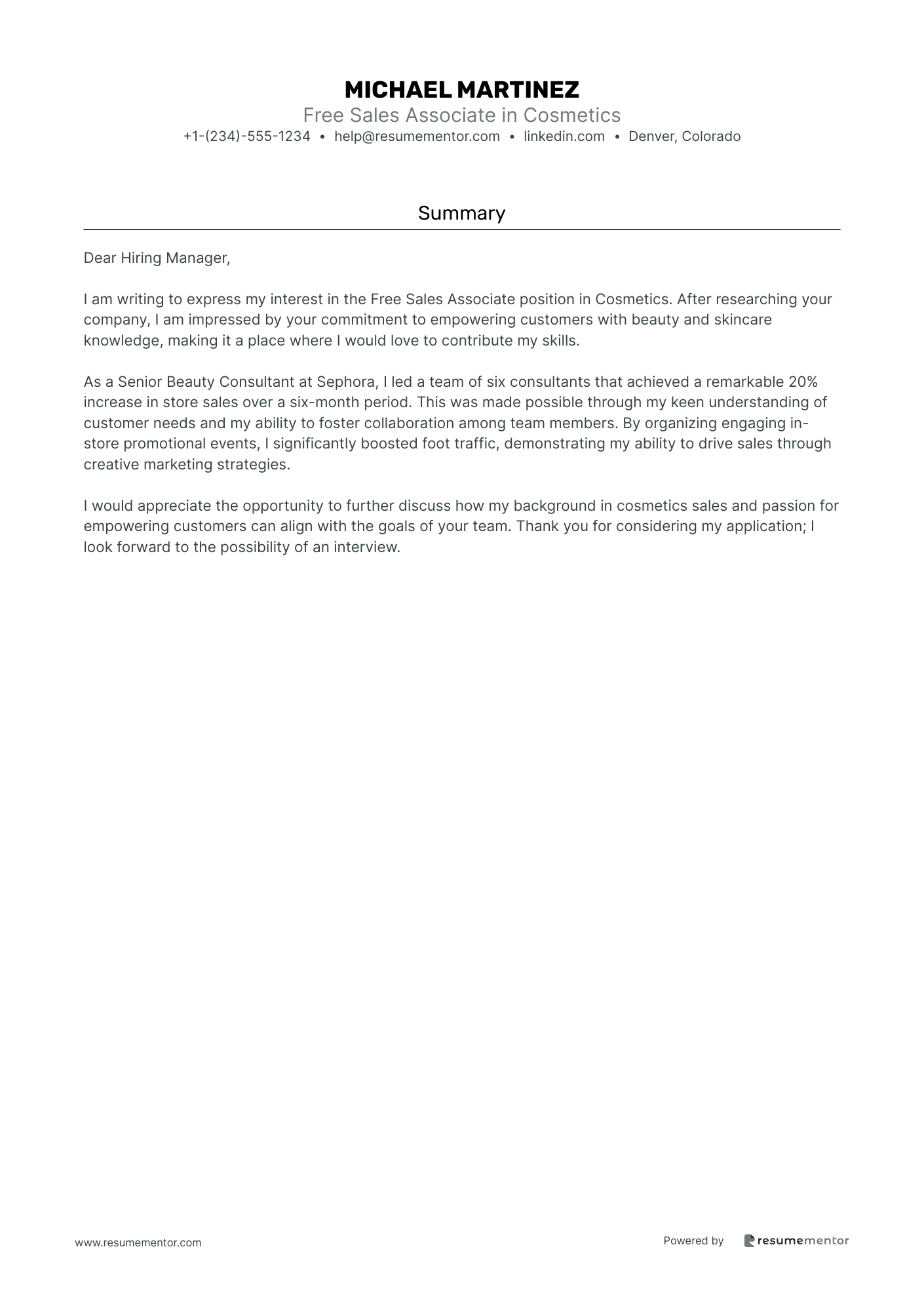 Free Sales Associate in Cosmetics