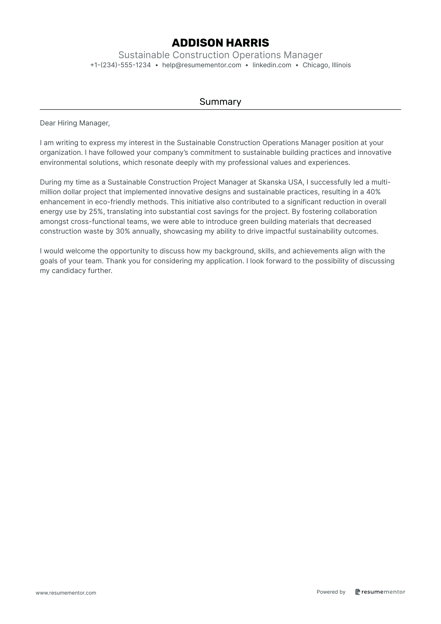 Sustainable Construction Operations Manager