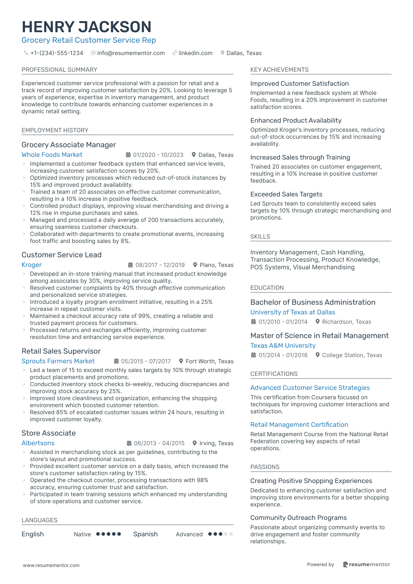 Grocery Retail Customer Service Rep