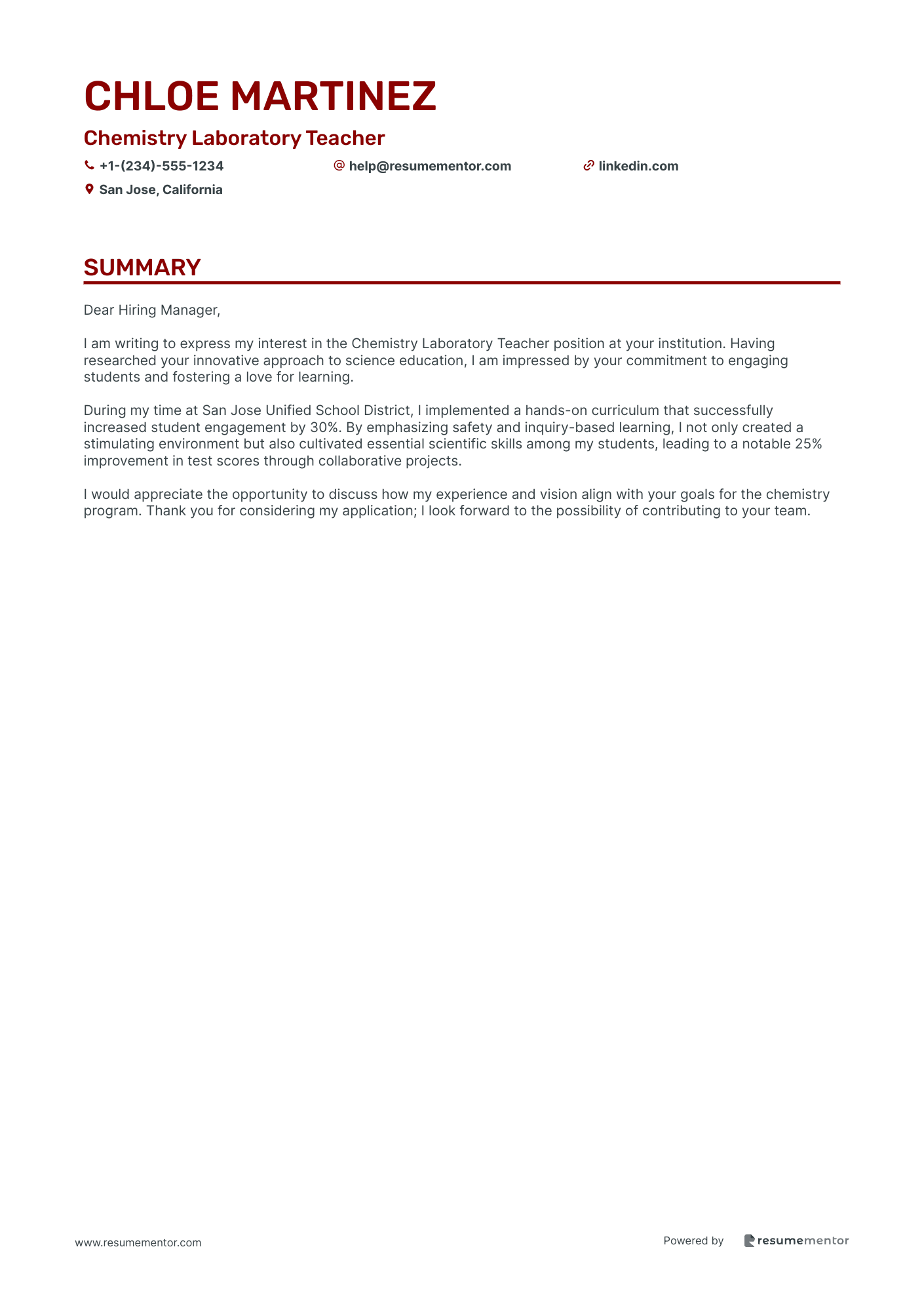 Chemistry Laboratory Teacher