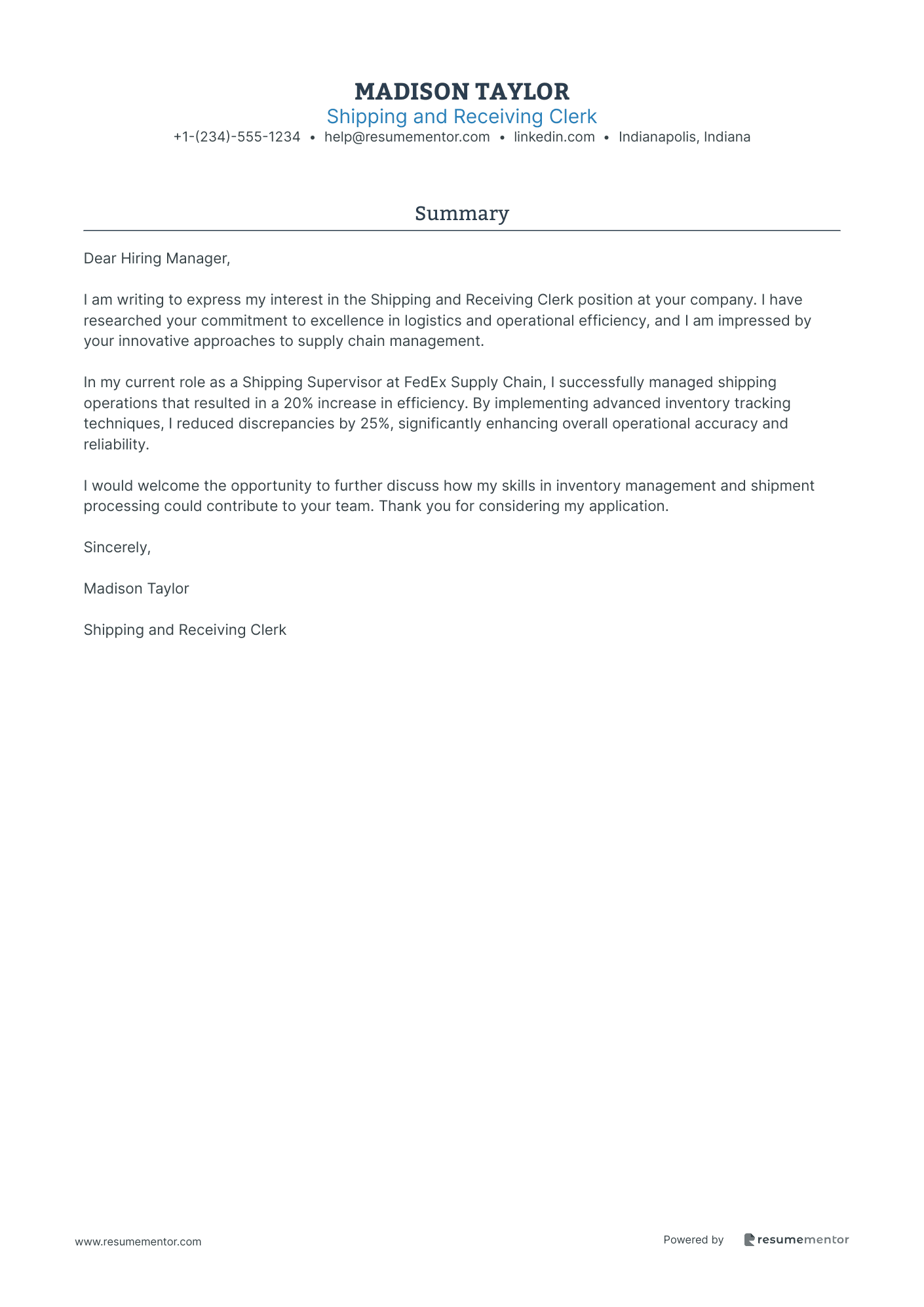 Shipping and Receiving Clerk