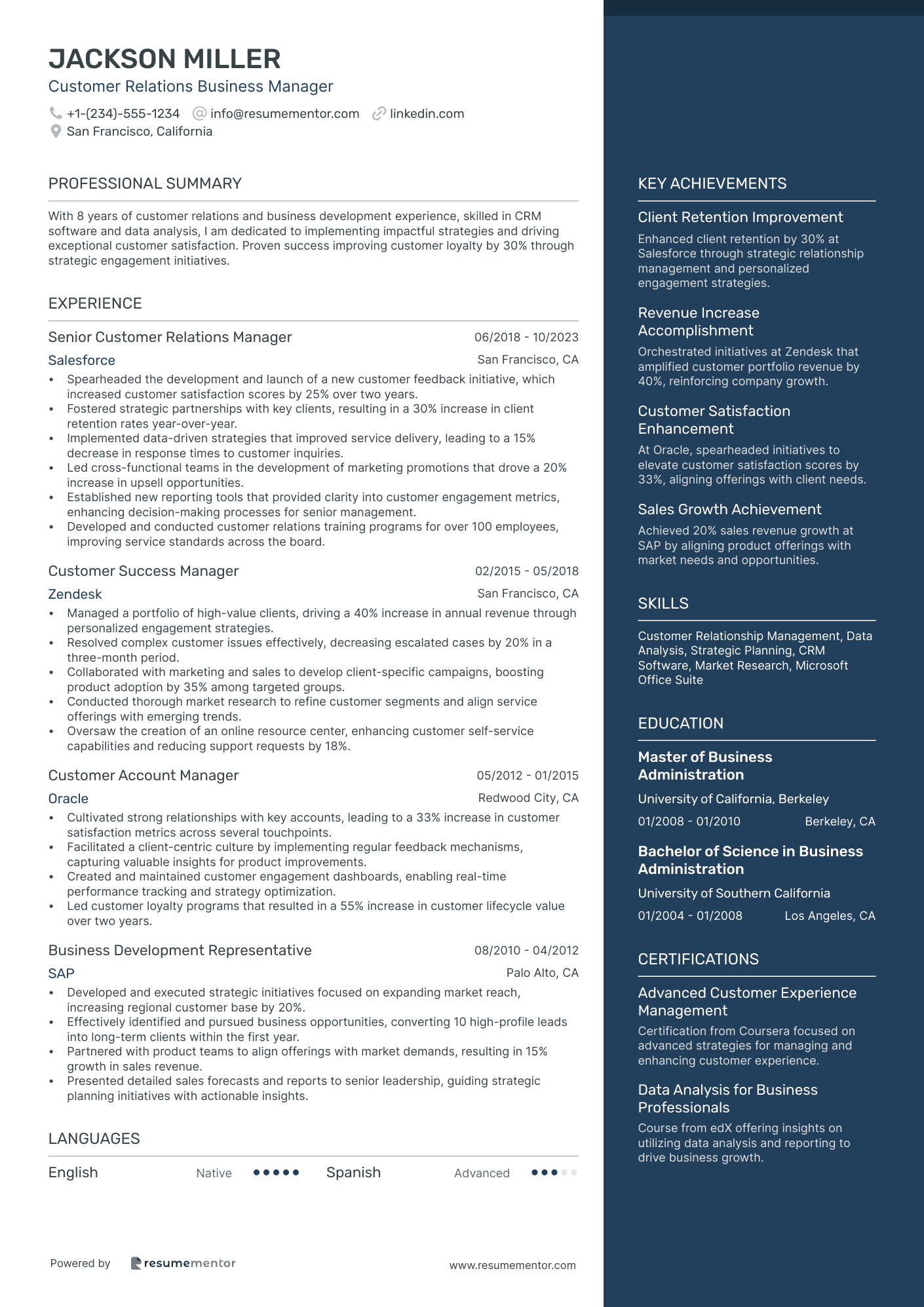 Customer Relations Business Manager