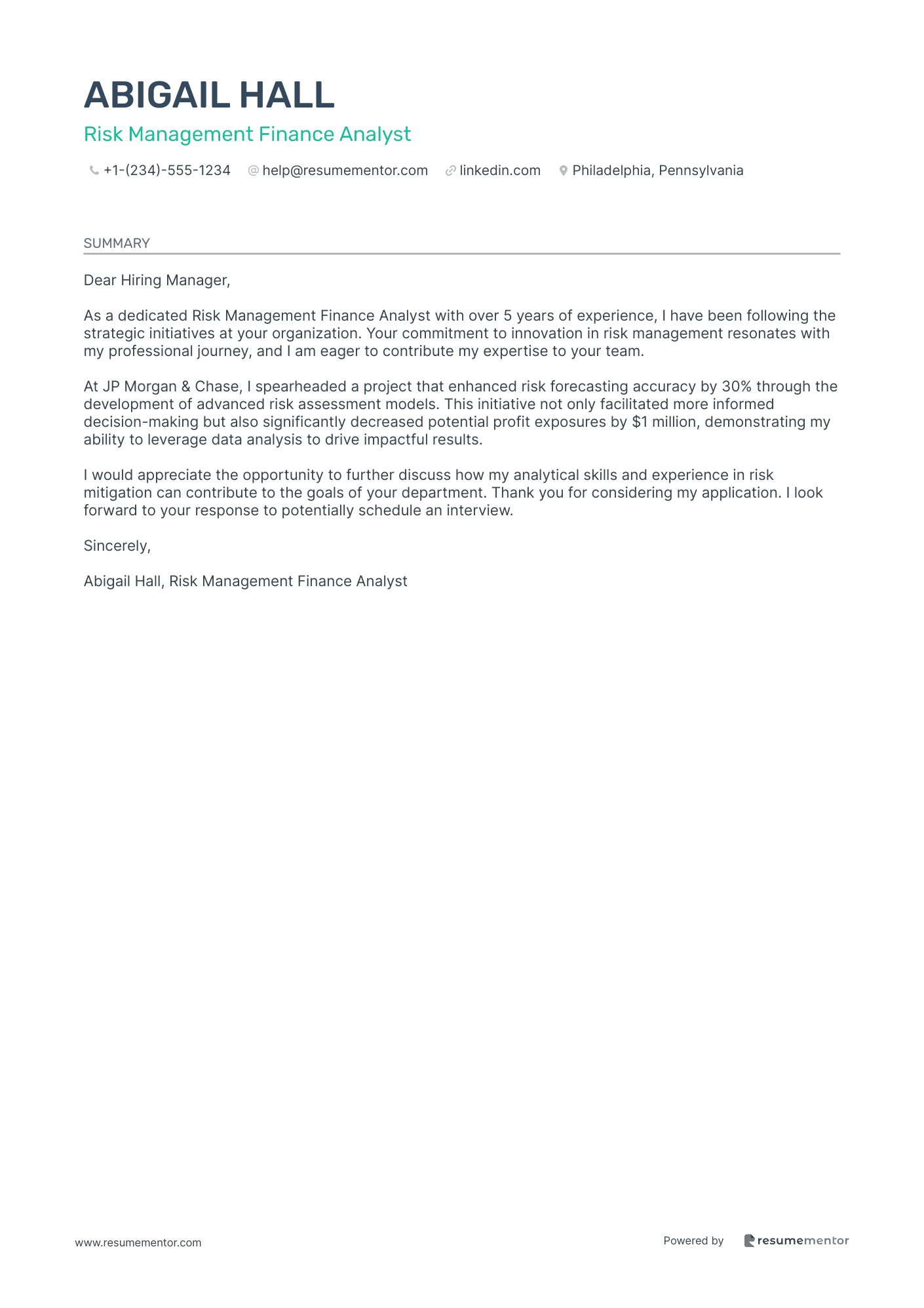 Risk Management Finance Analyst