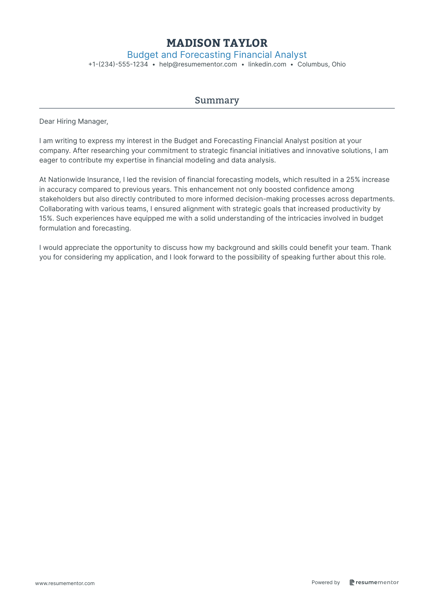 Budget and Forecasting Financial Analyst