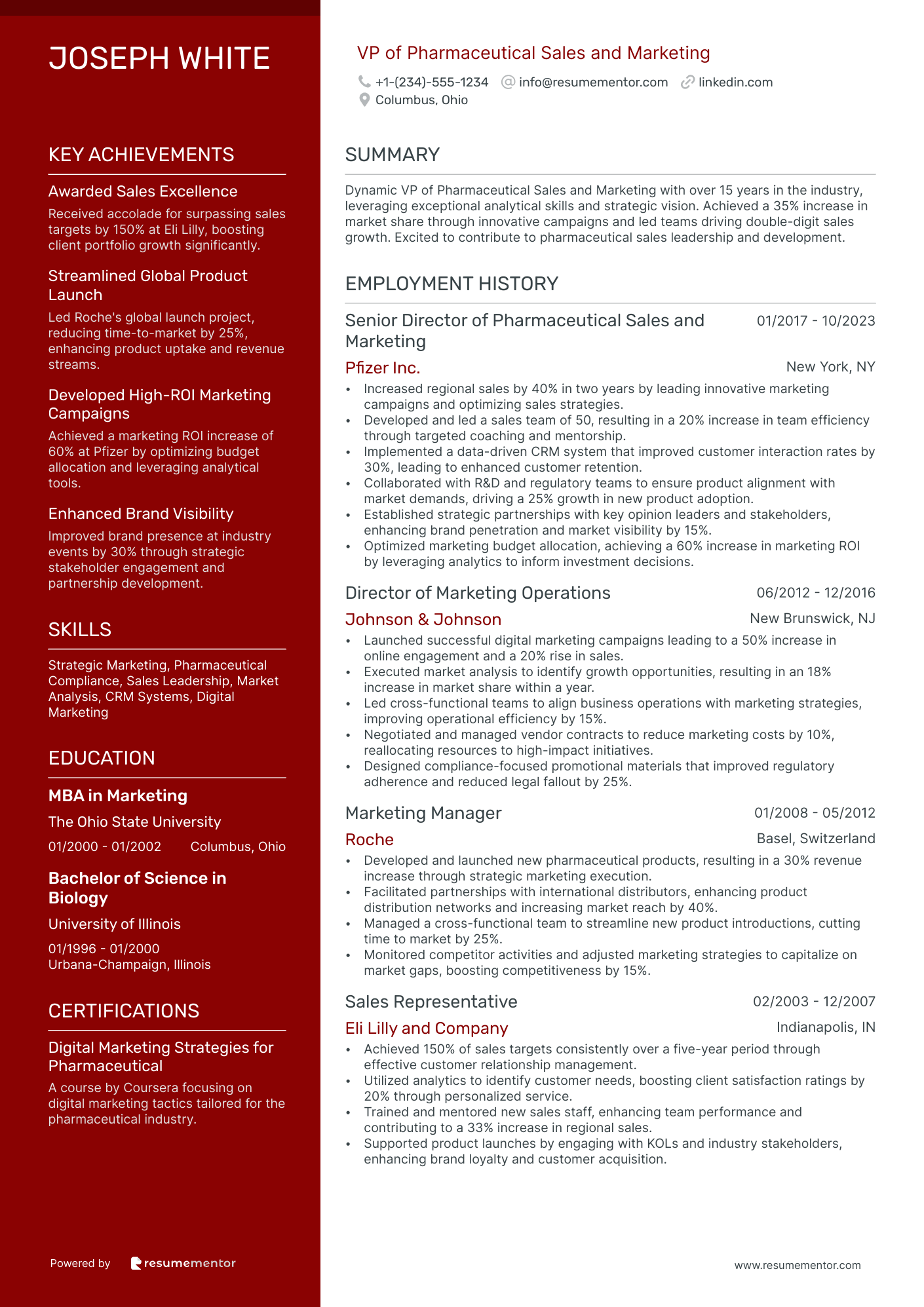 VP of Pharmaceutical Sales and Marketing
