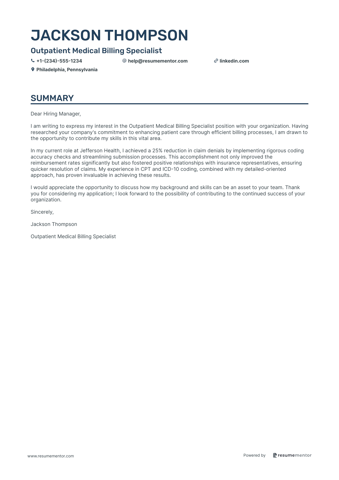 Outpatient Medical Billing Specialist