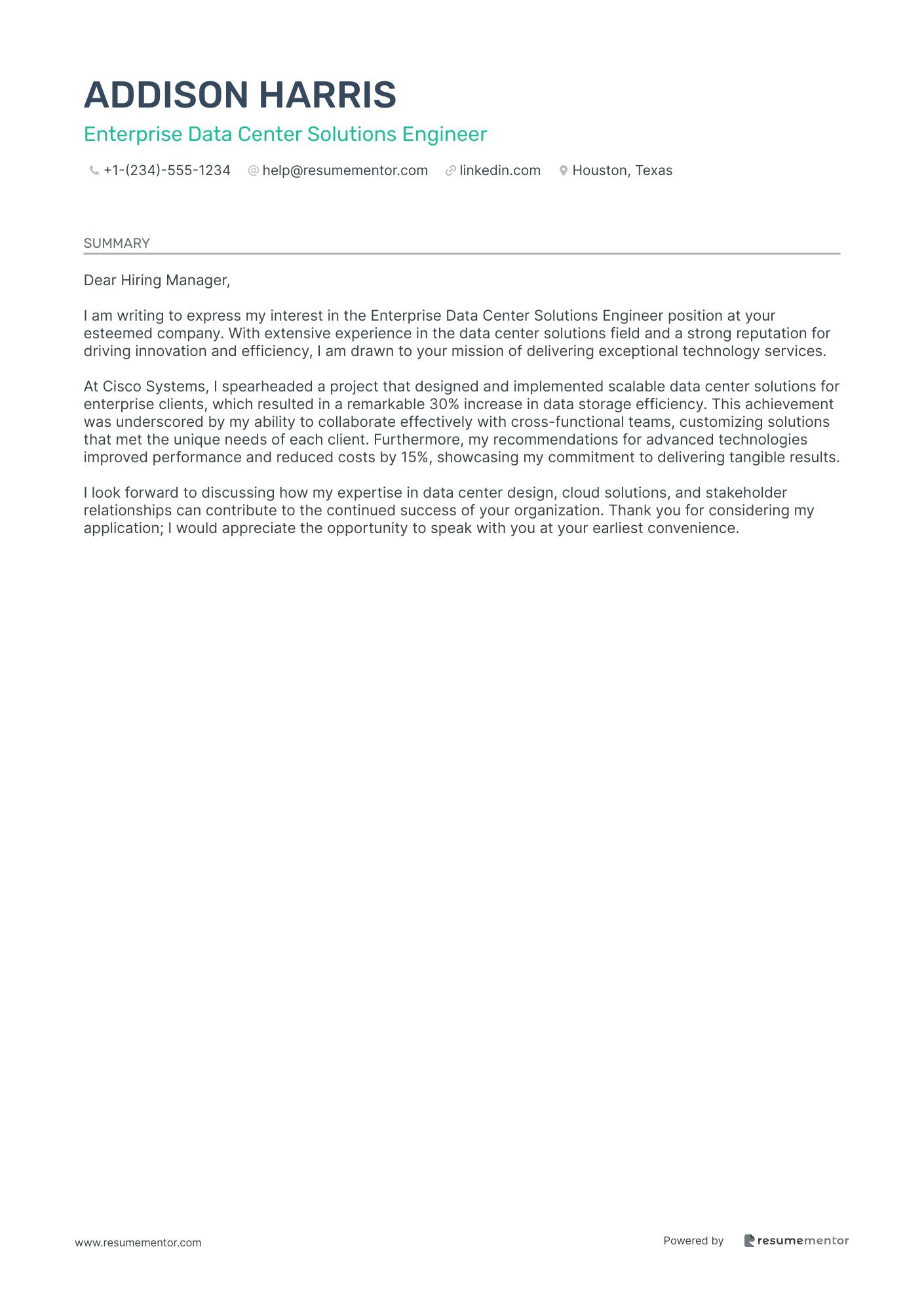 Enterprise Data Center Solutions Engineer