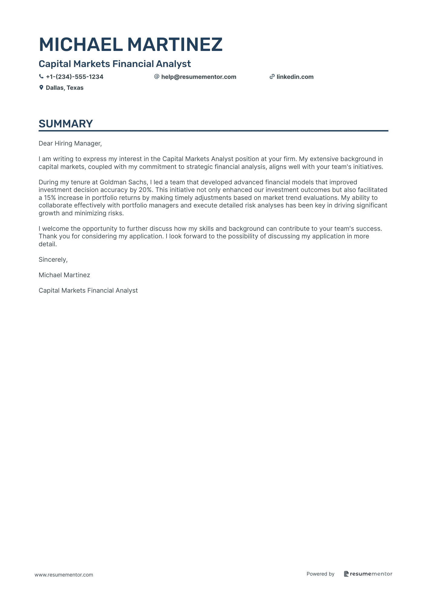 Capital Markets Financial Analyst