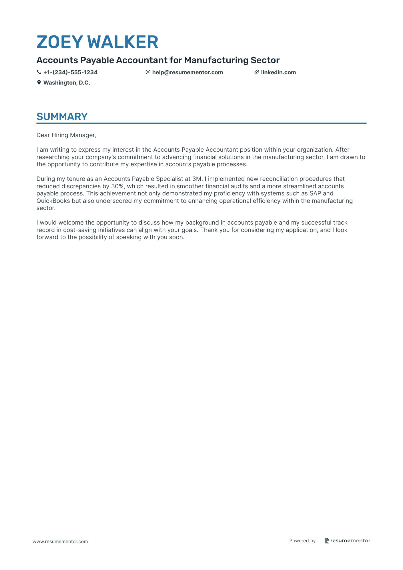 Accounts Payable Accountant for Manufacturing Sector