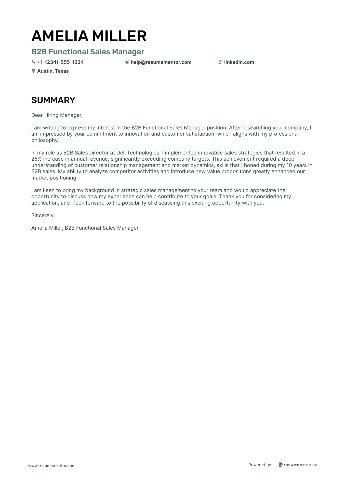 B2B Functional Sales Manager
