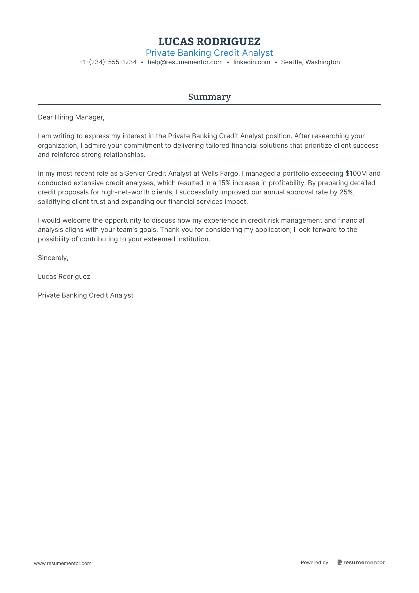 Private Banking Credit Analyst