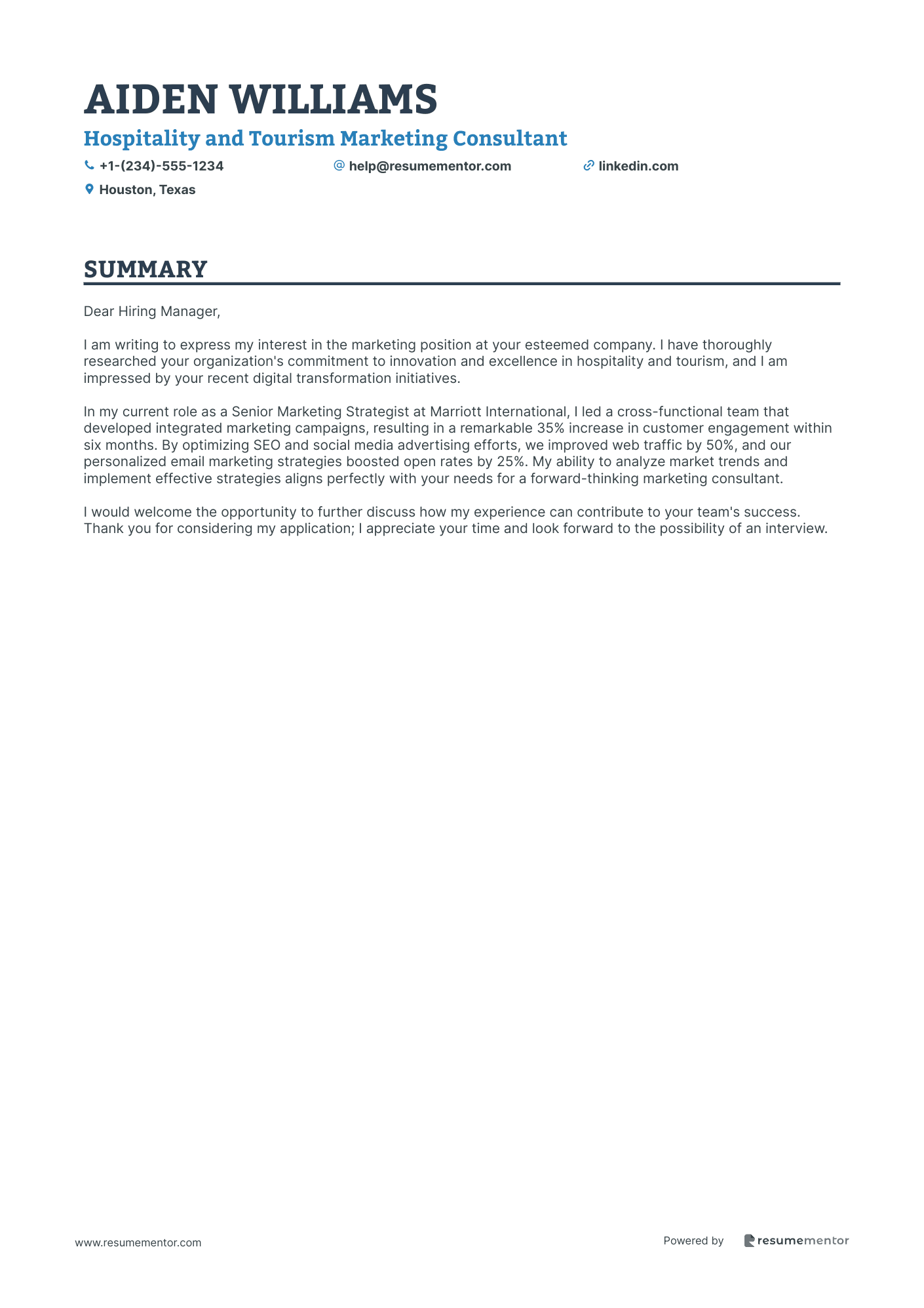 Hospitality and Tourism Marketing Consultant