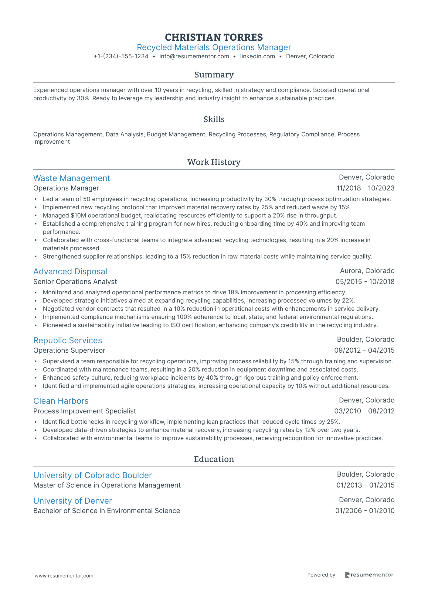 Recycled Materials Operations Manager