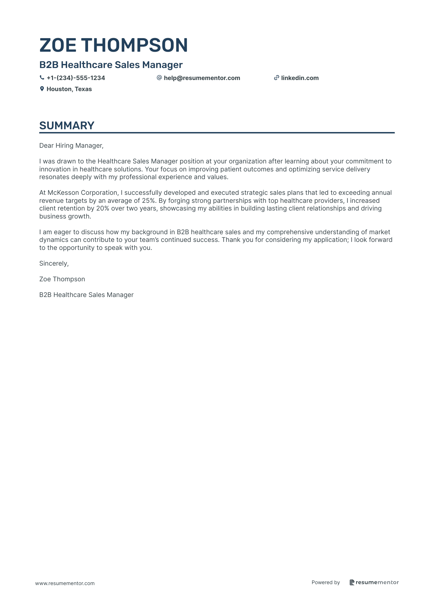 B2B Healthcare Sales Manager