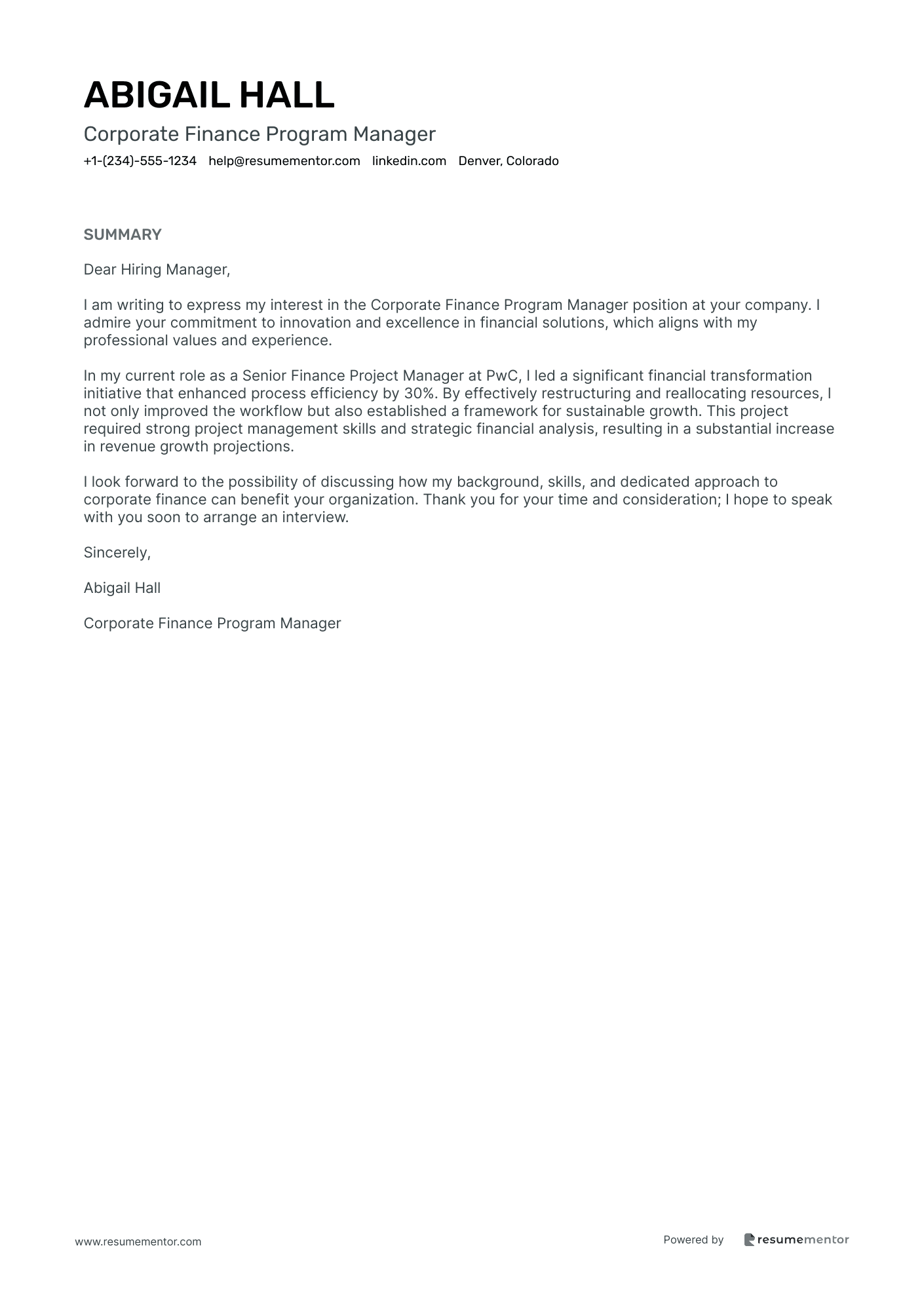 Corporate Finance Program Manager