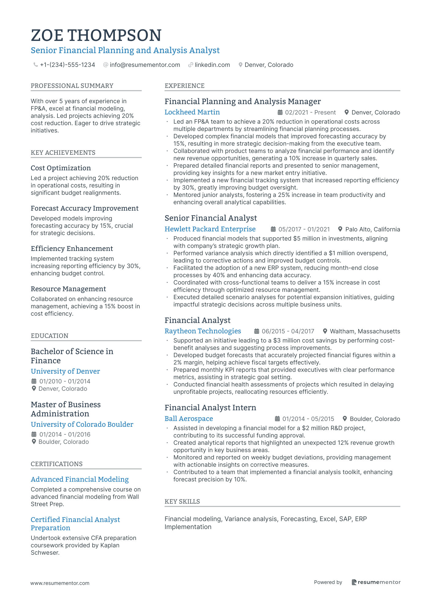 Senior Financial Planning and Analysis Analyst