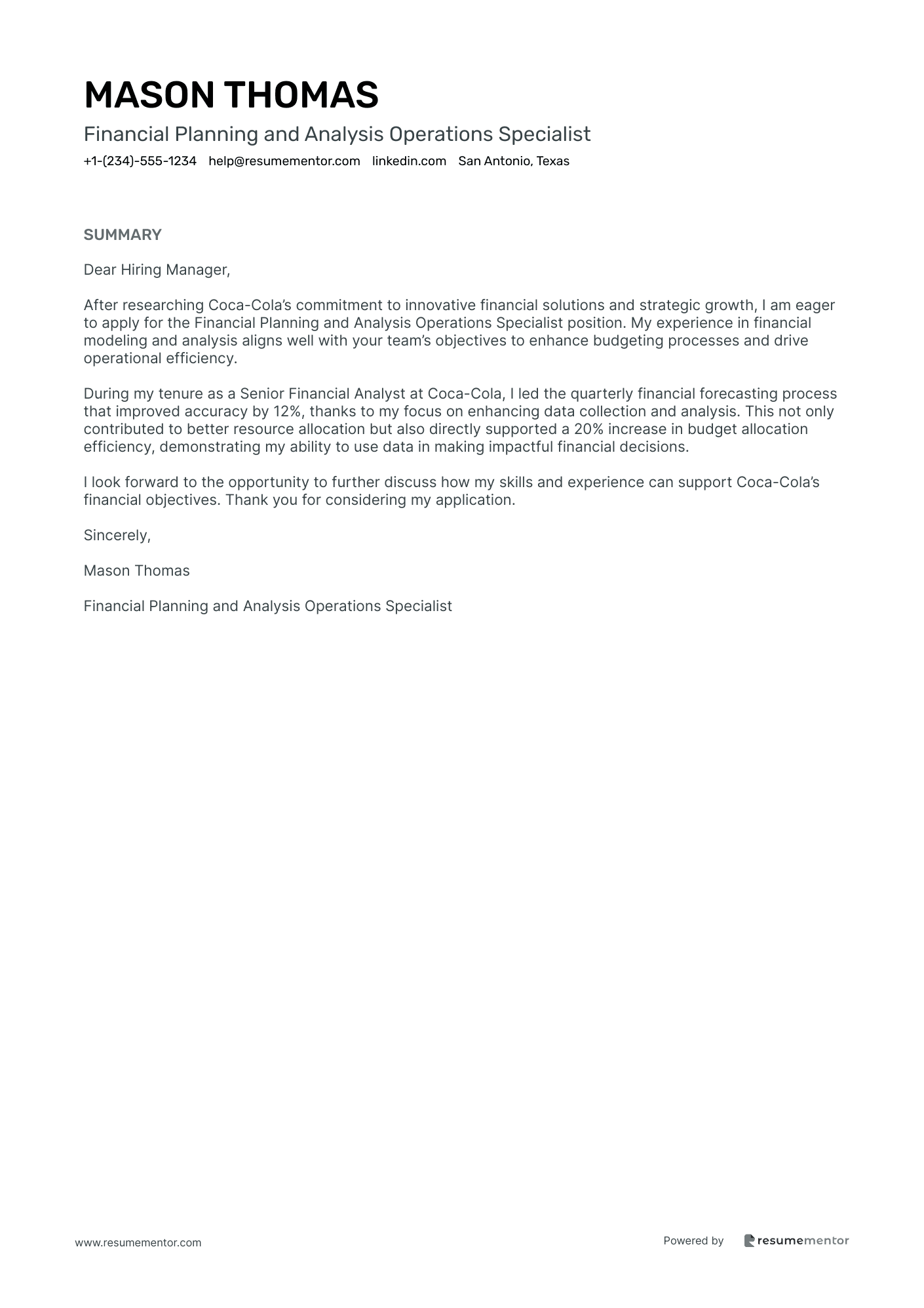 Financial Planning and Analysis Operations Specialist