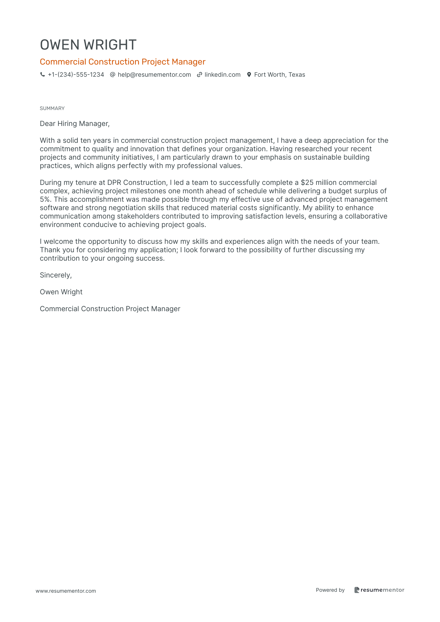 Commercial Construction Project Manager