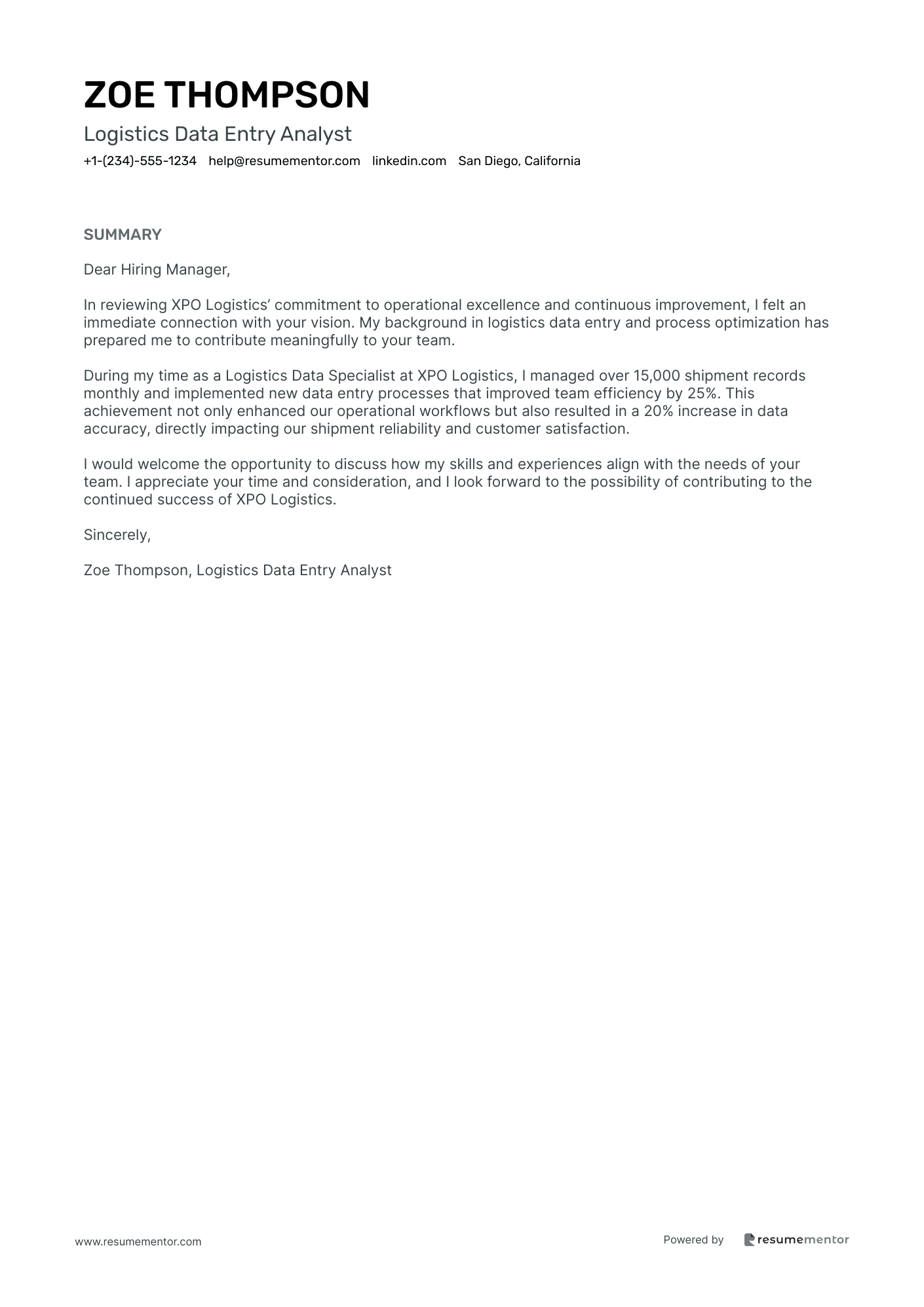 Logistics Data Entry Analyst