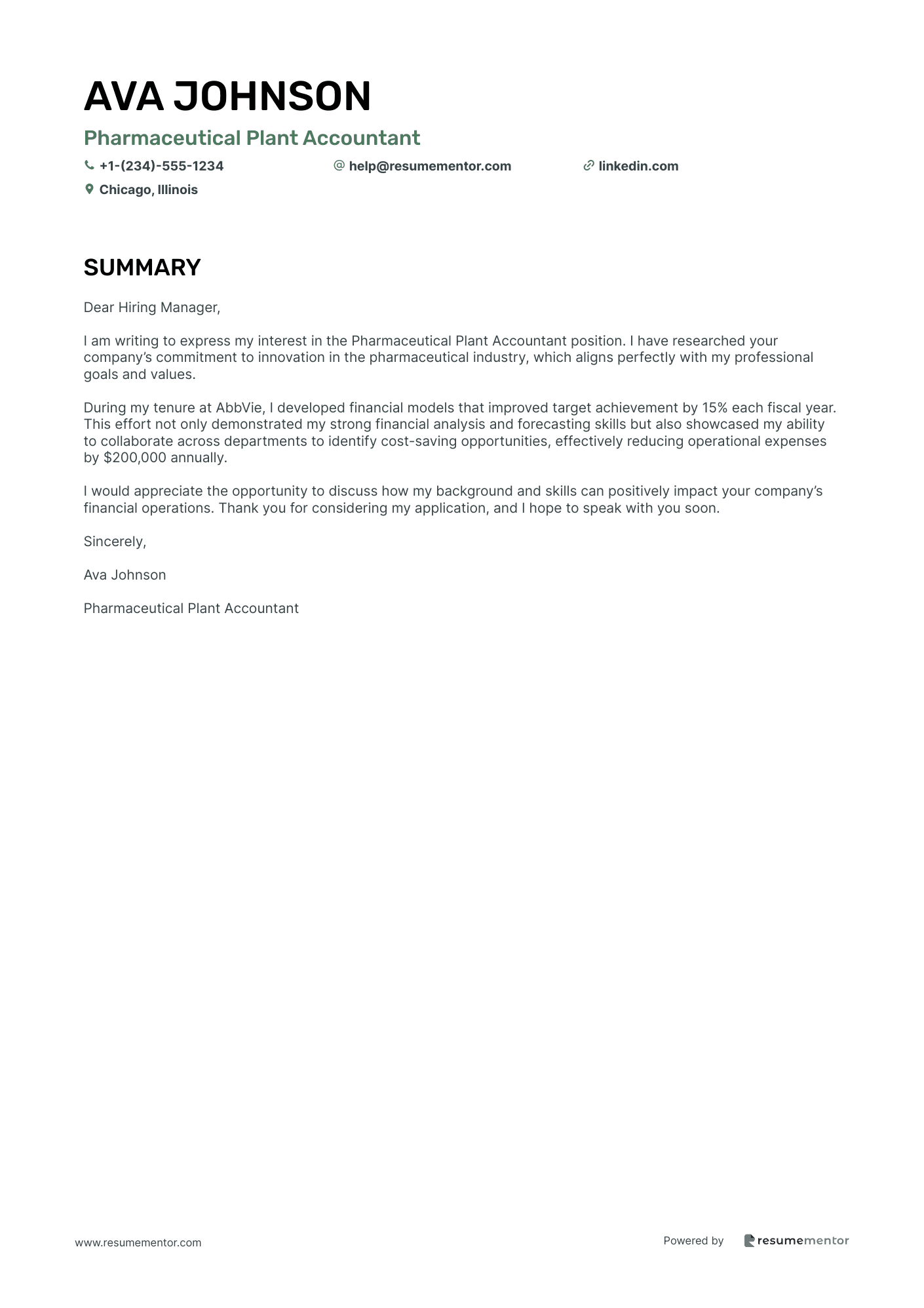 Pharmaceutical Plant Accountant