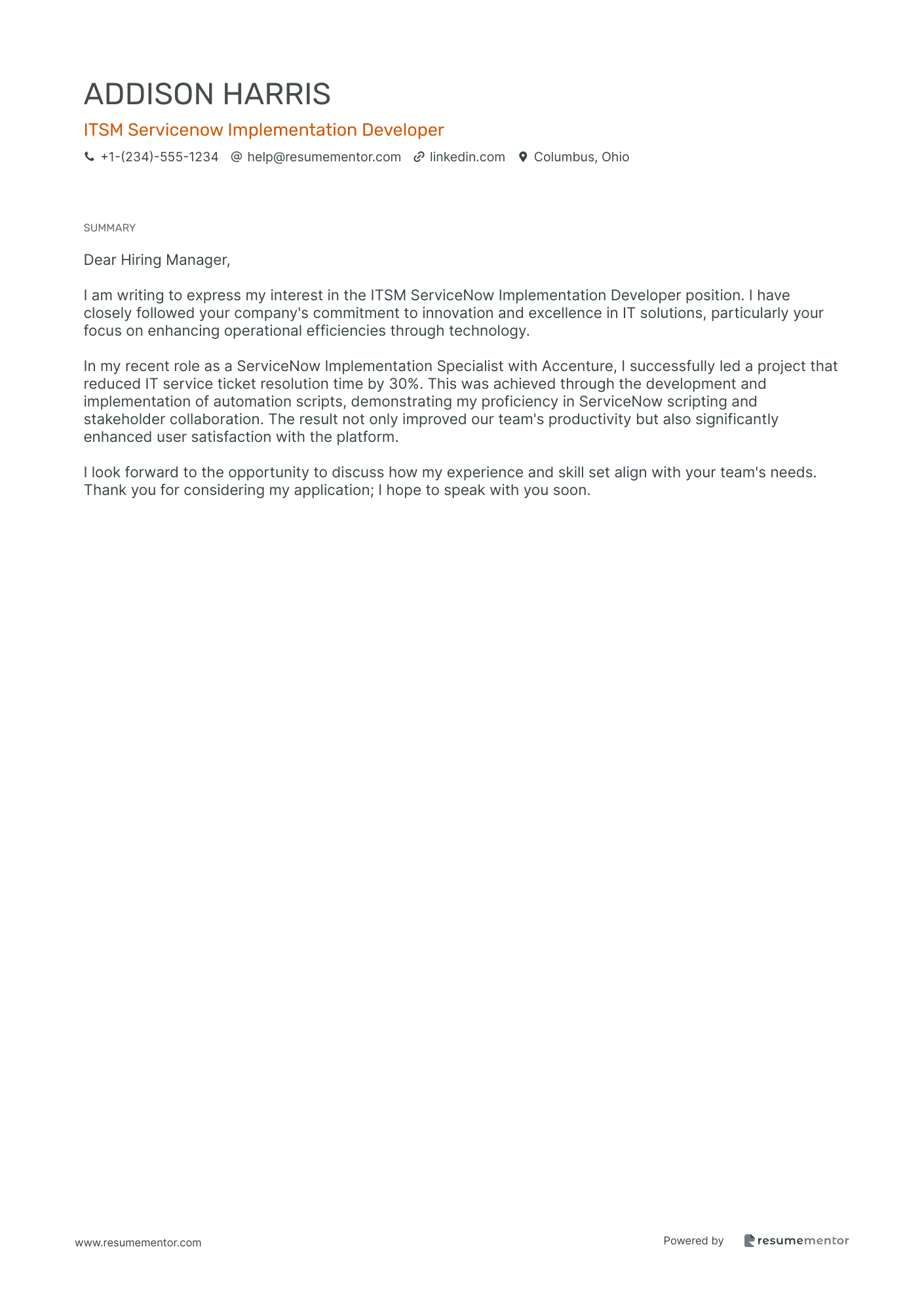 ITSM Servicenow Implementation Developer