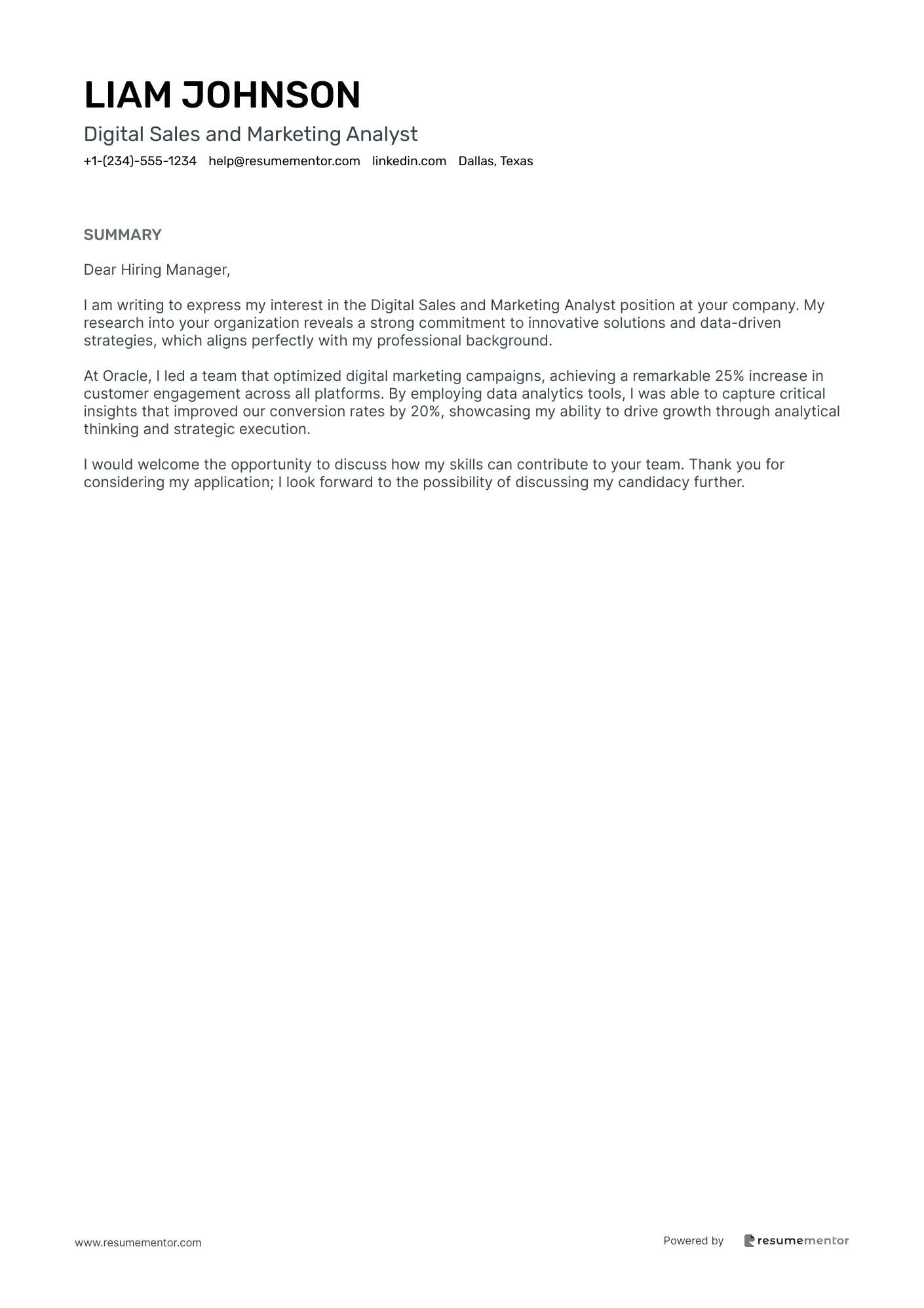 Digital Sales and Marketing Analyst