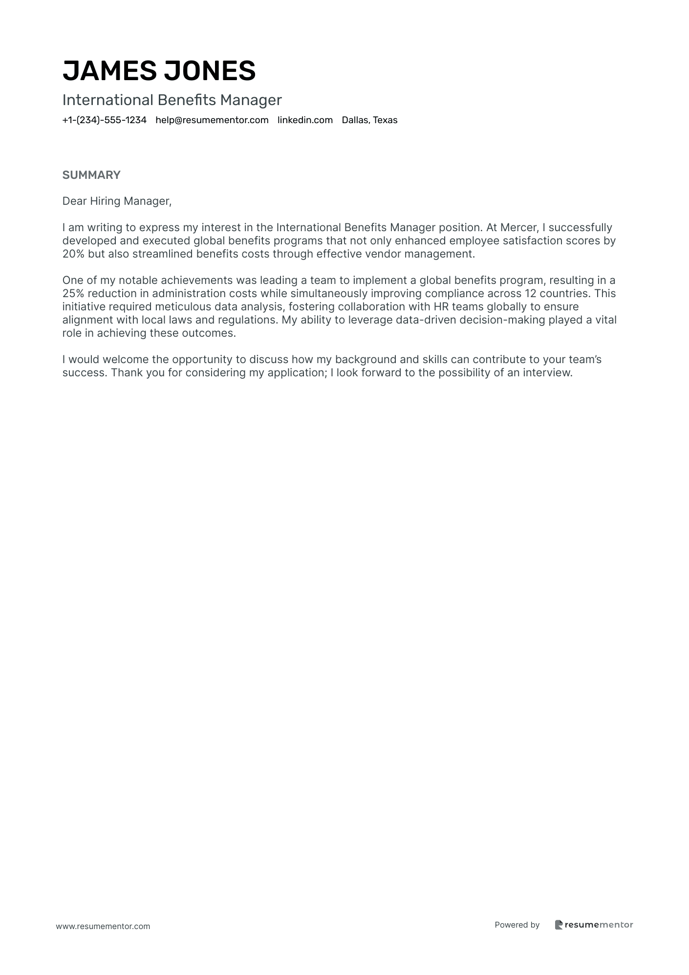 International Benefits Manager