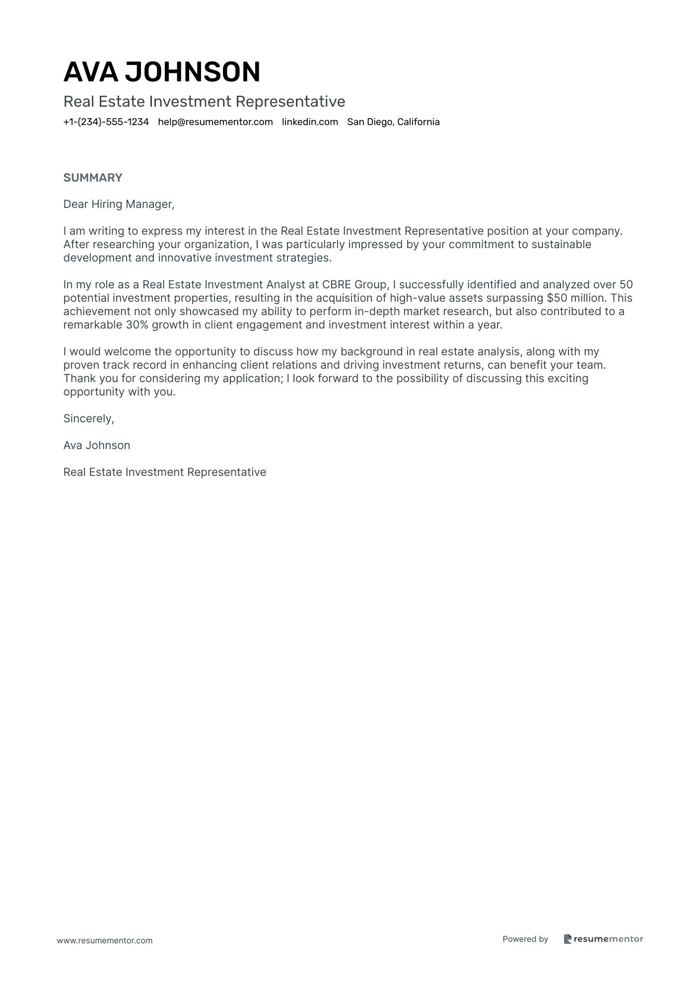 Real Estate Investment Representative