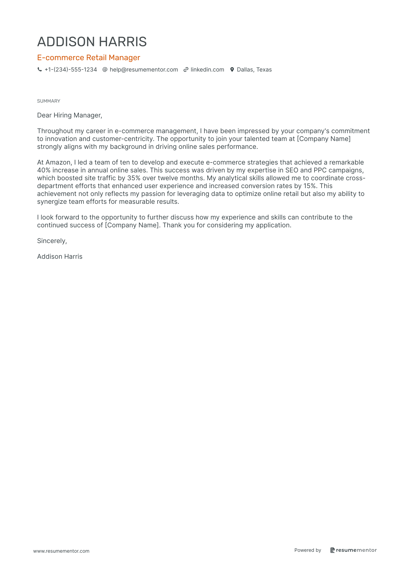 E commerce Retail Manager