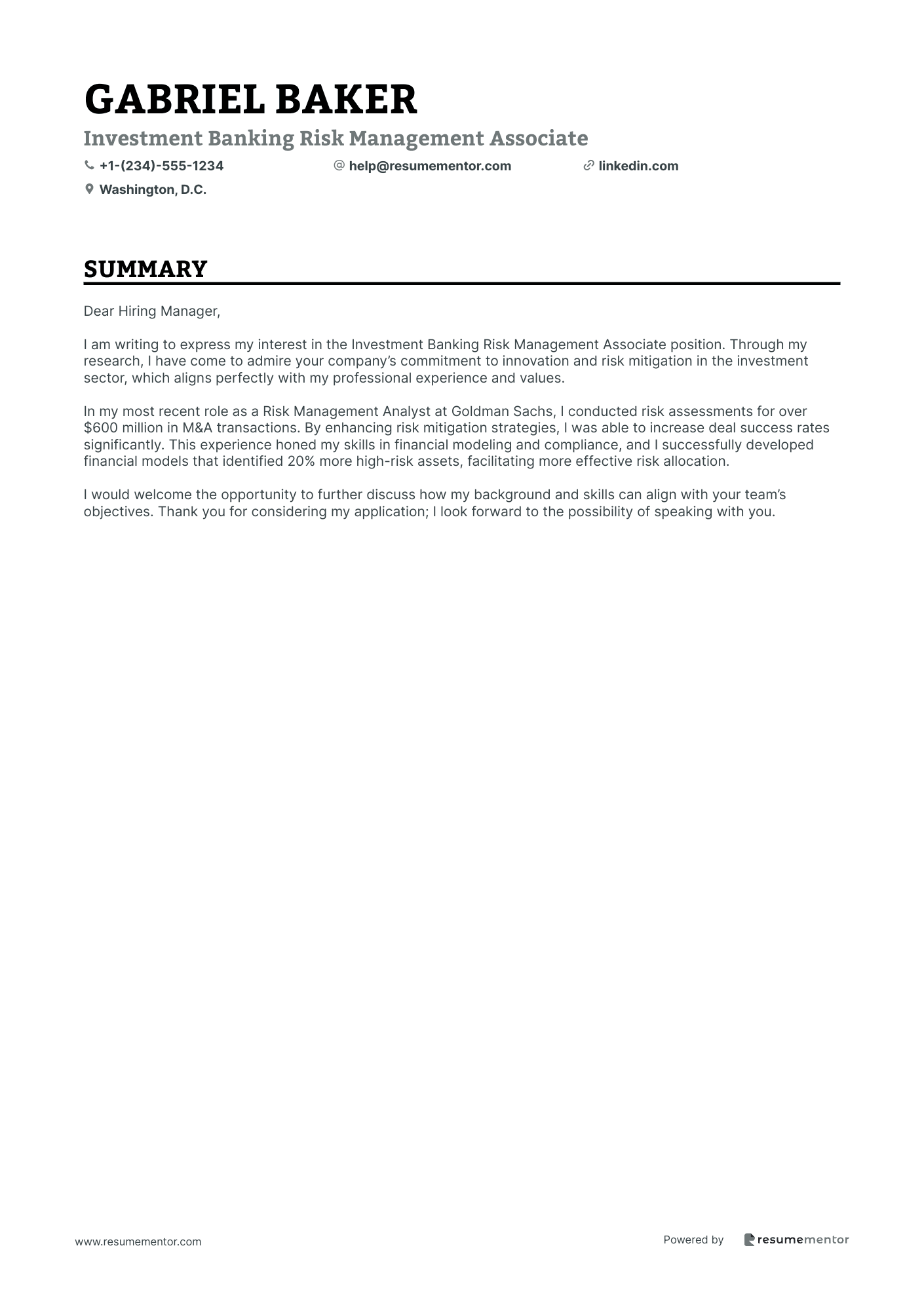 Investment Banking Risk Management Associate