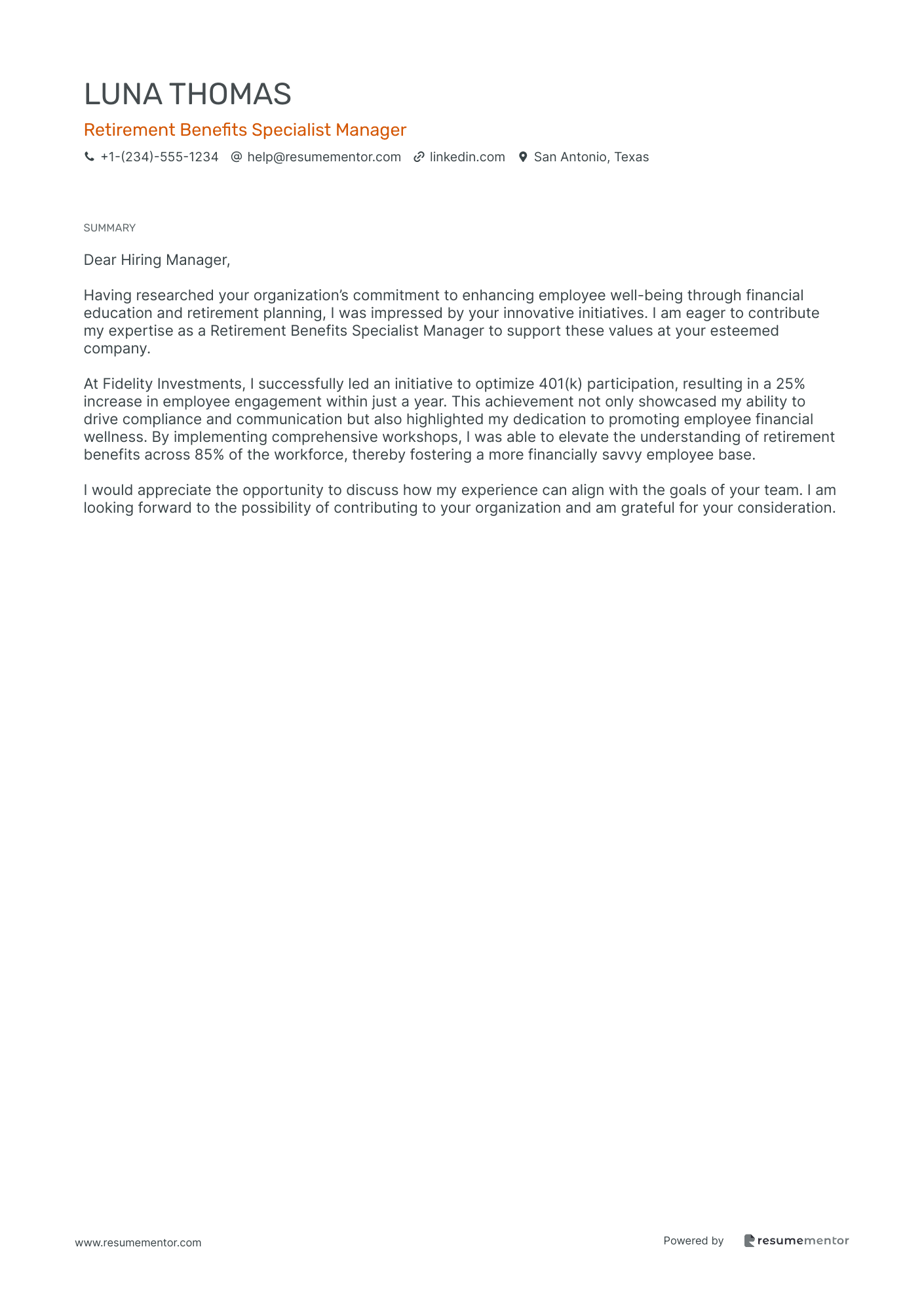 Retirement Benefits Specialist Manager