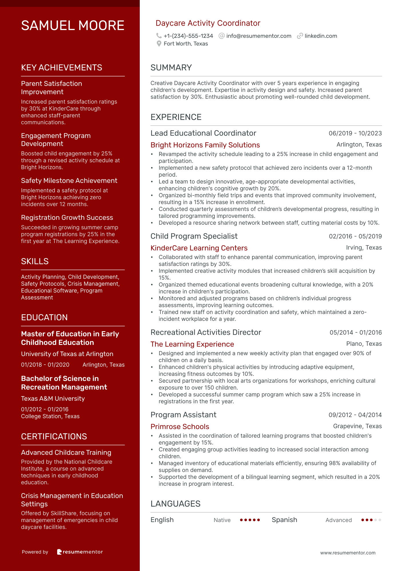 Daycare Activity Coordinator