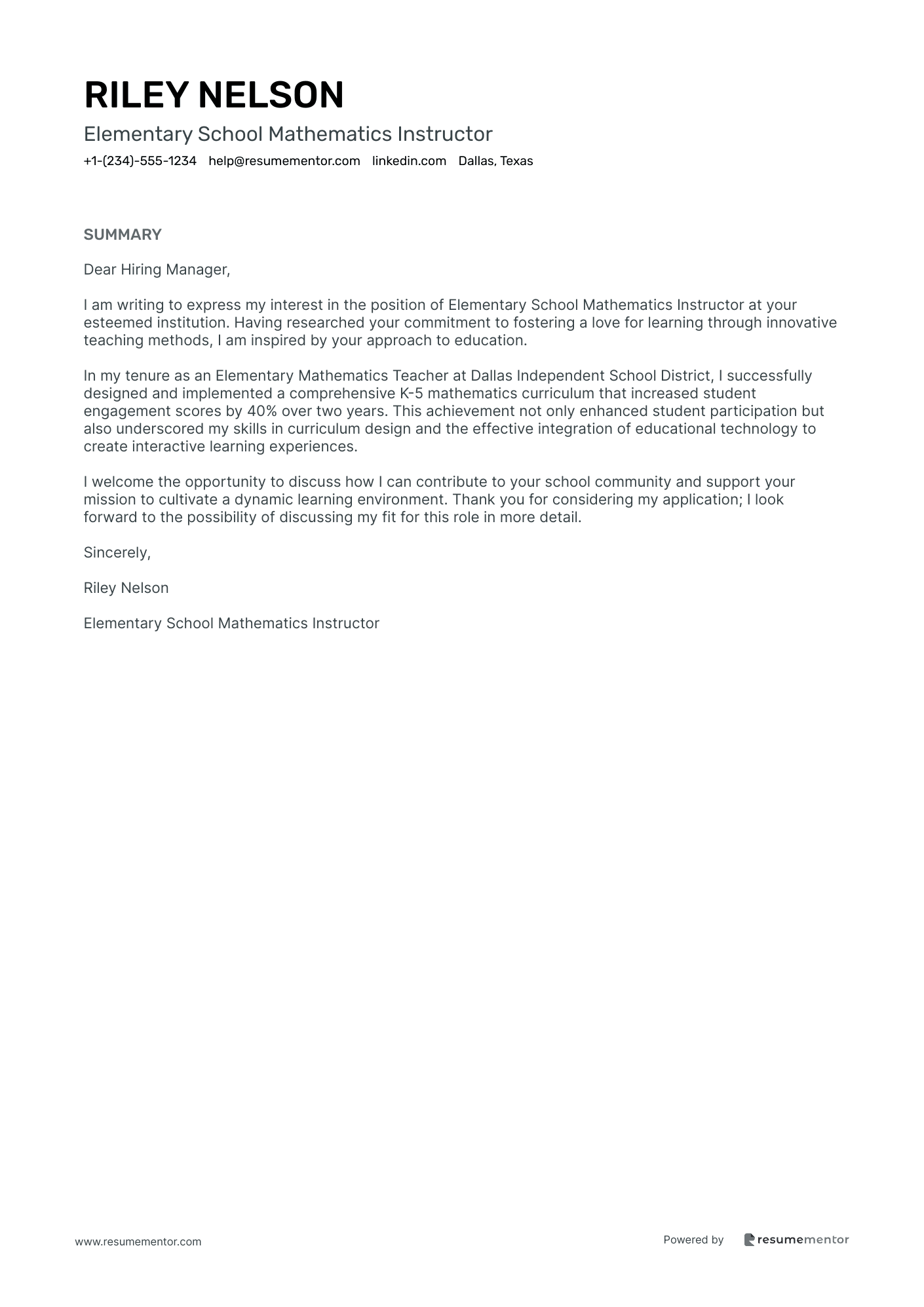 Elementary School Mathematics Instructor