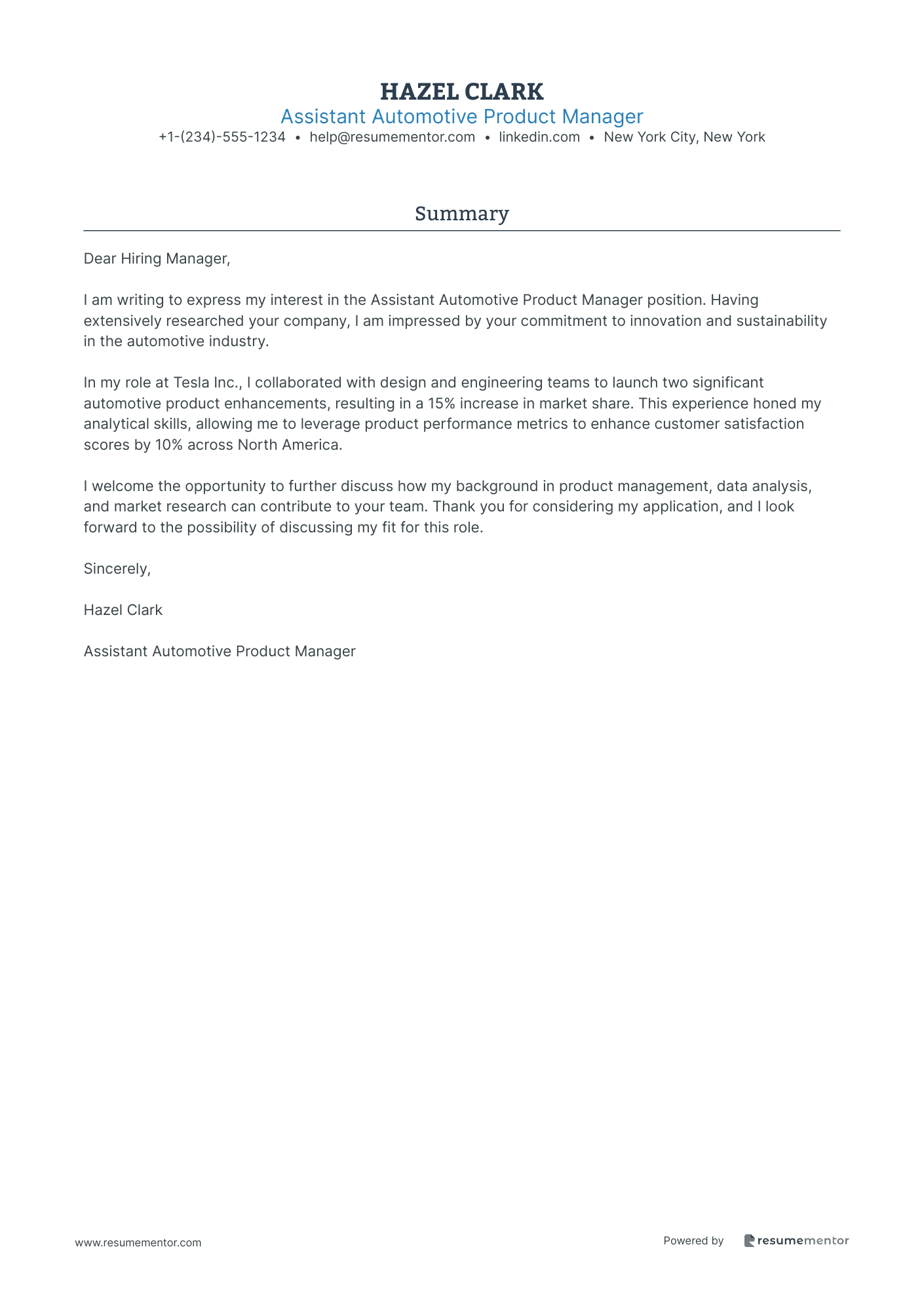 Assistant Automotive Product Manager