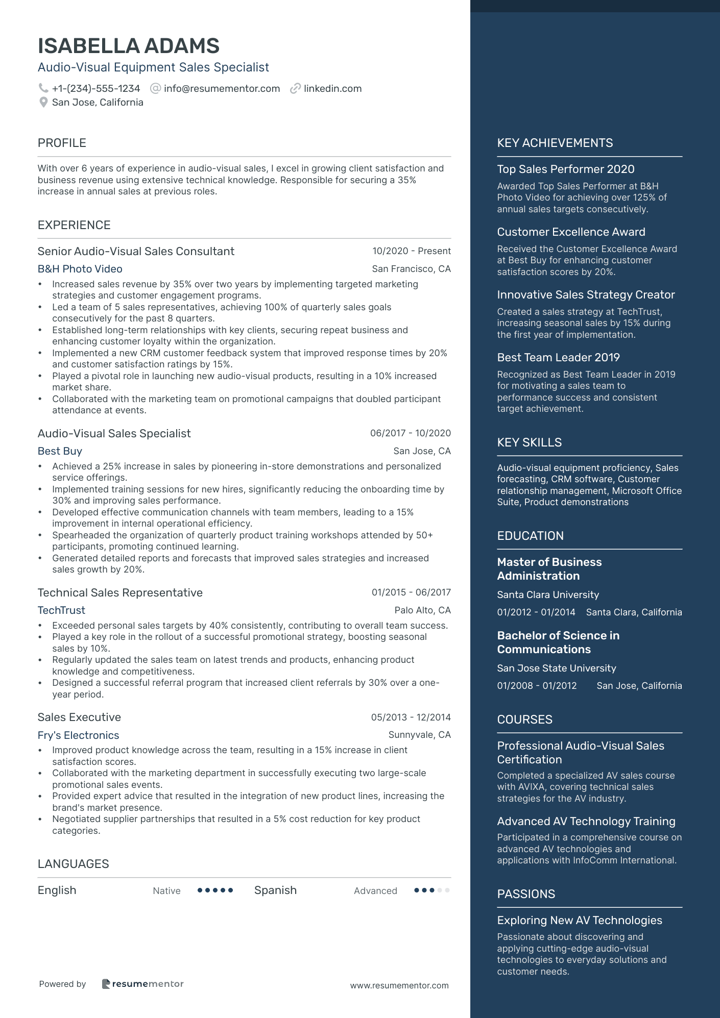 Audio Visual Equipment Sales Specialist