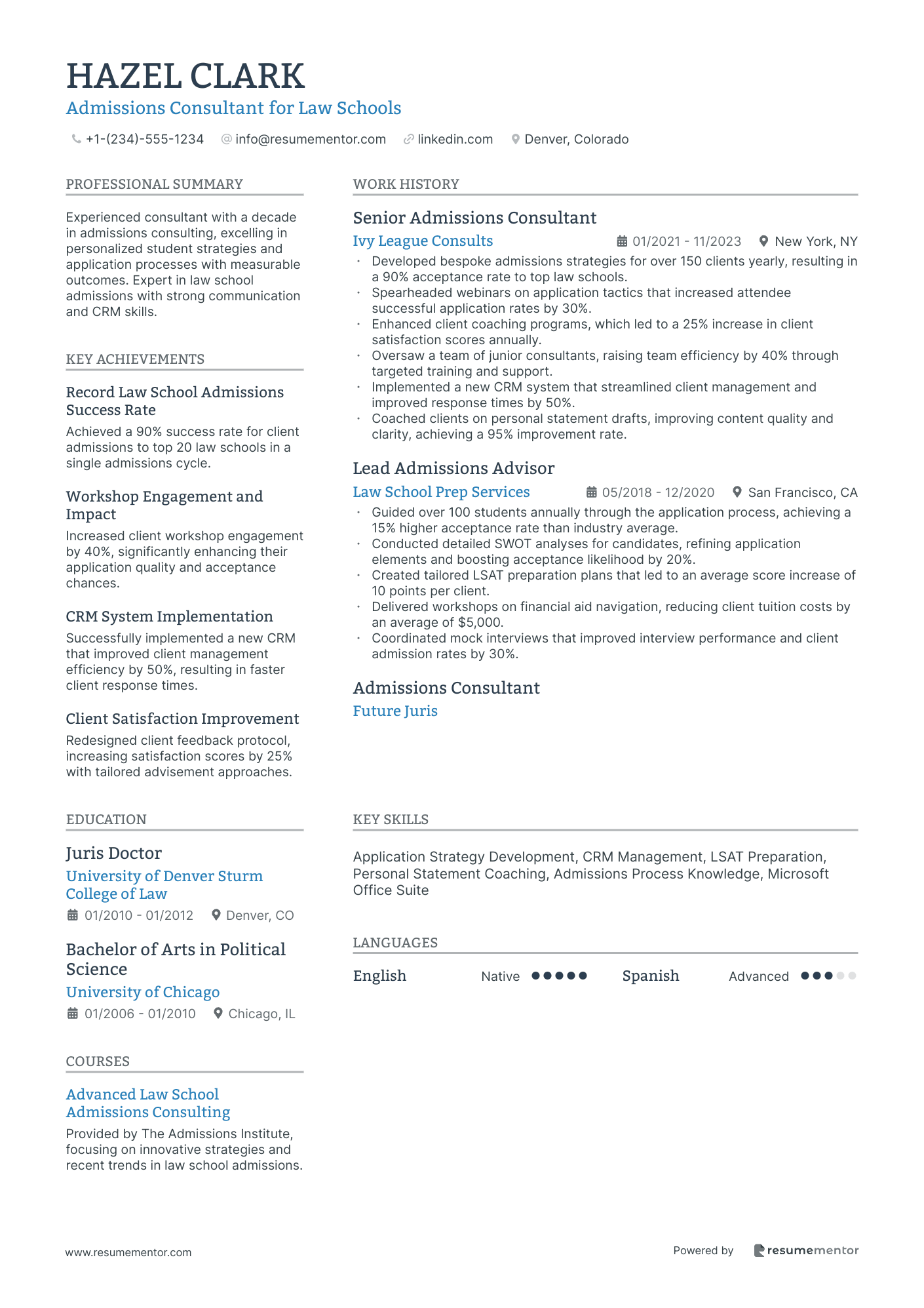 Admissions Consultant for Law Schools