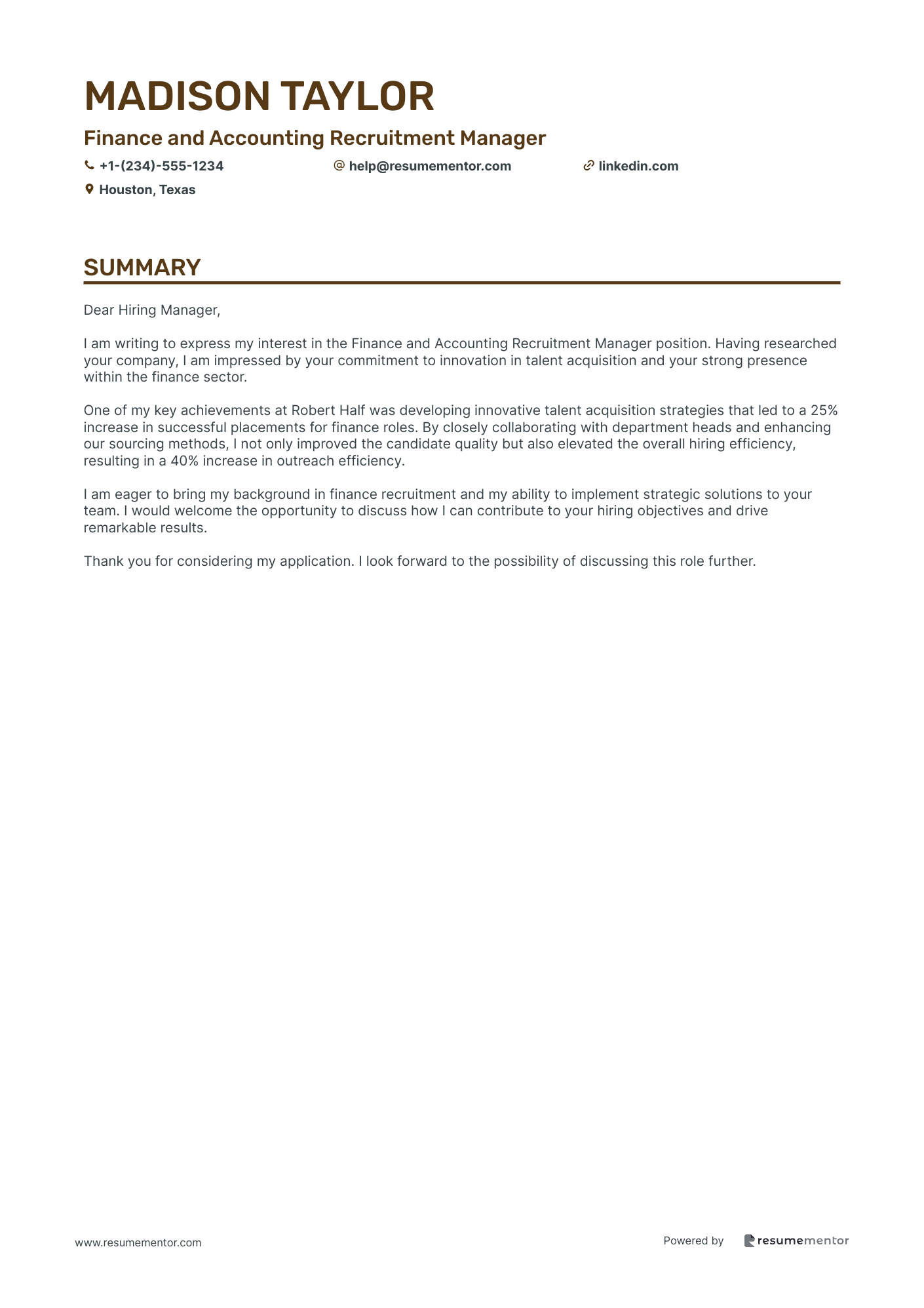 Finance and Accounting Recruitment Manager
