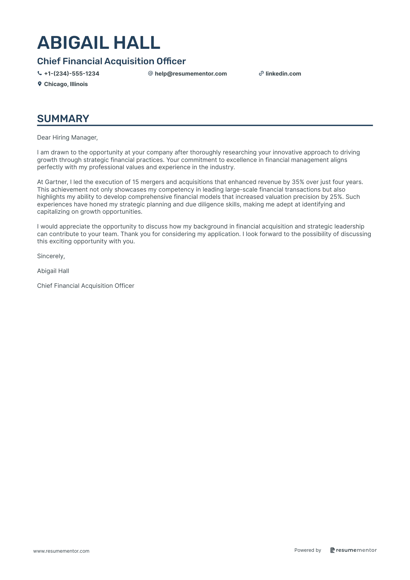 Chief Financial Acquisition Officer