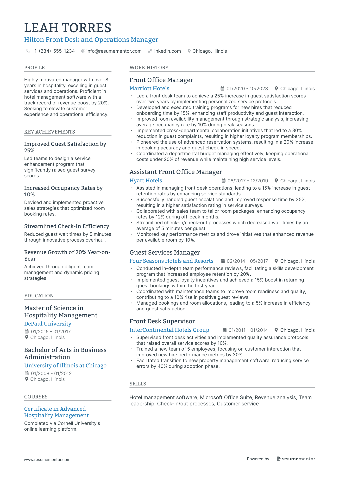 Hilton Front Desk and Operations Manager