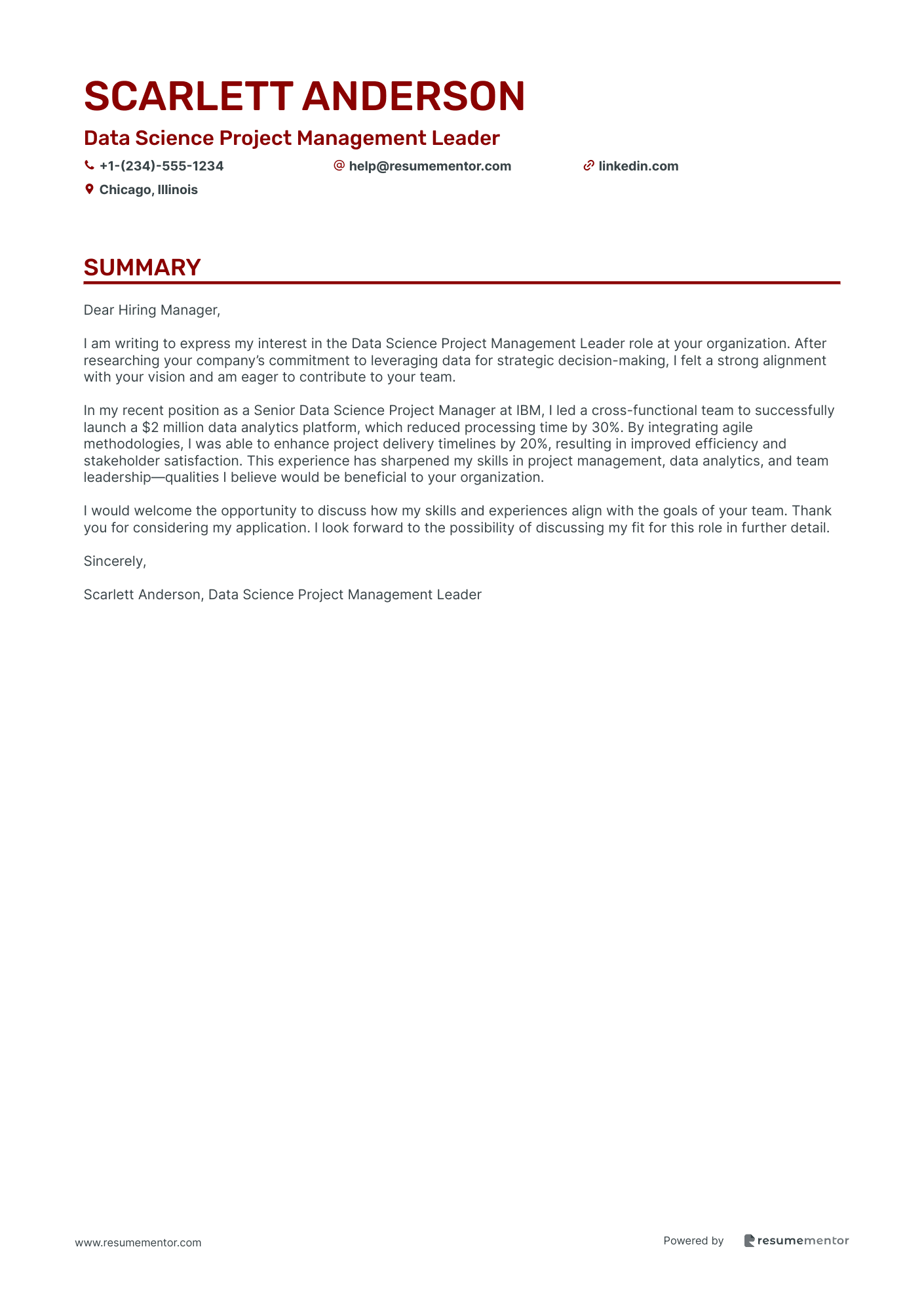 Data Science Project Management Leader