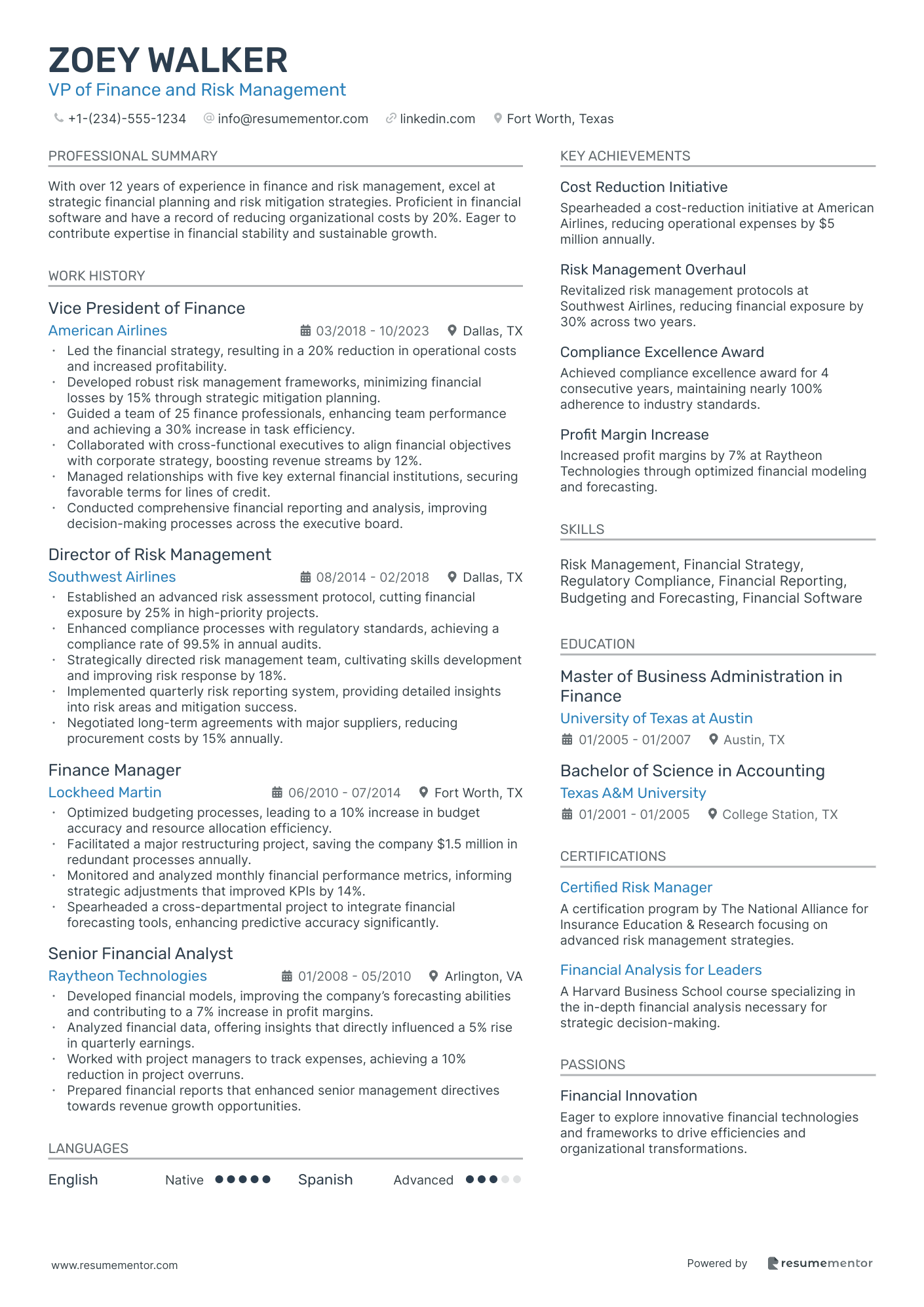 VP of Finance and Risk Management