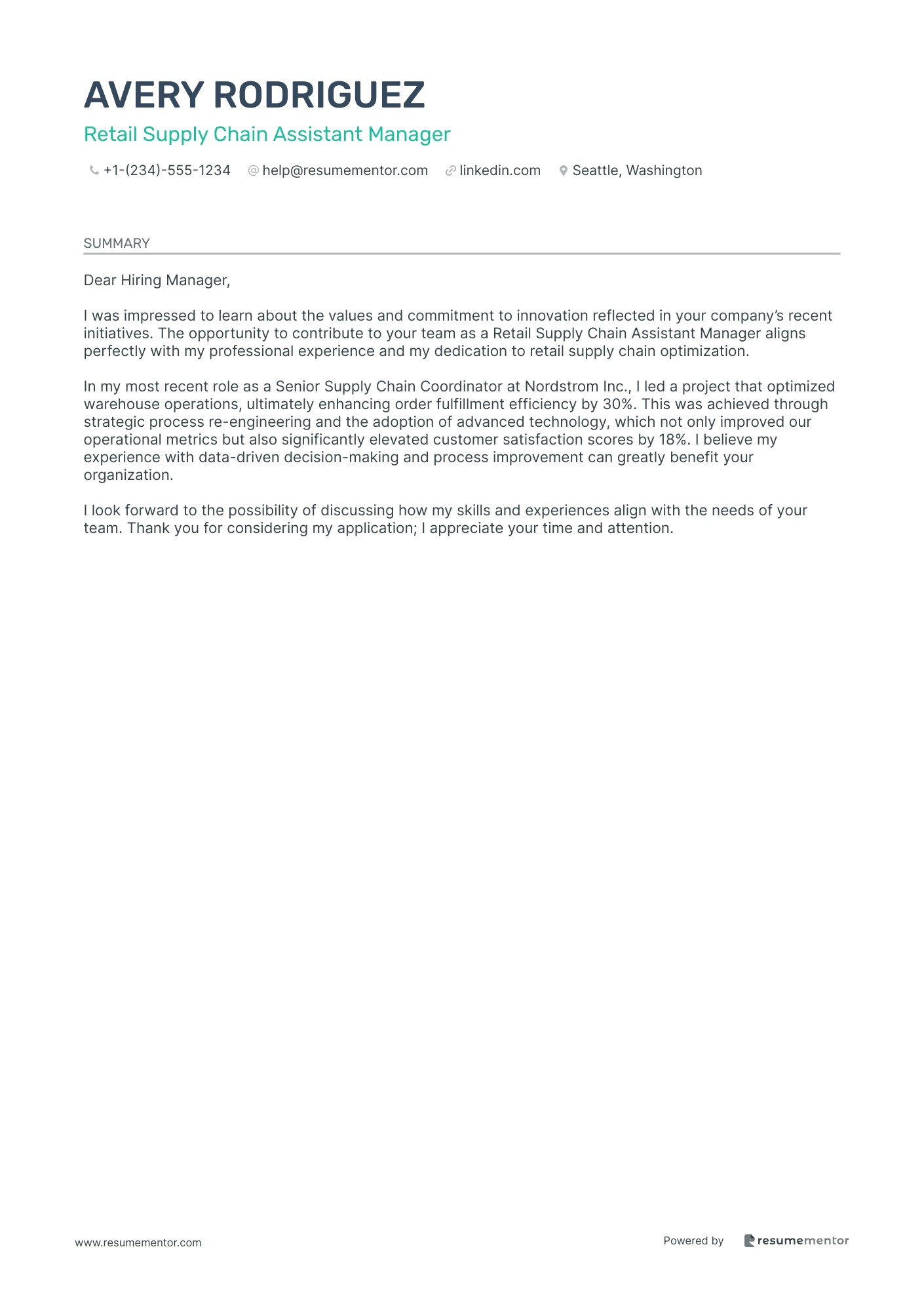 Retail Supply Chain Assistant Manager